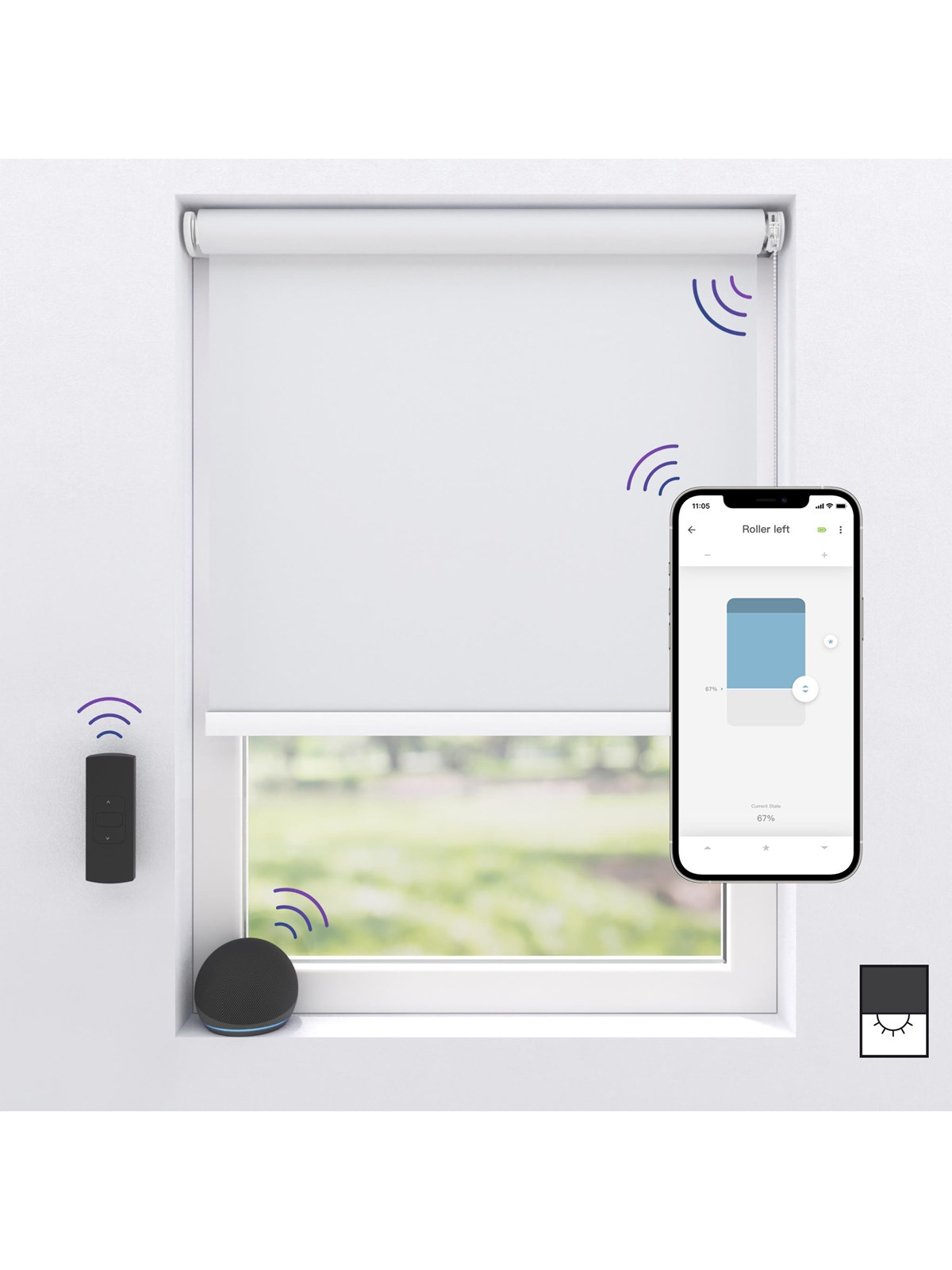 MotionBlinds Wireless Electric Black-Out Rollerblind 90x190cm - White Image