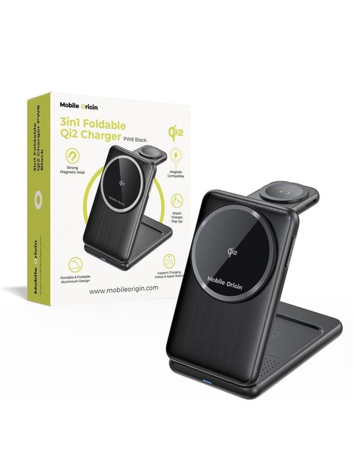 Mobile Origin 3in1 Foldable Qi2 Charger Pw8 - Black - Handys Adapter Und Ladegeraete - Mo-fch-pw8-blk