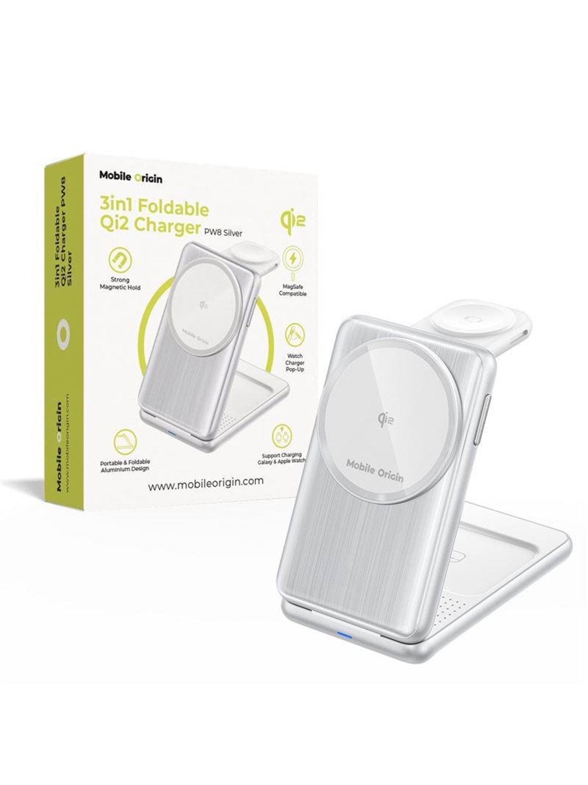 Mobile Origin 3in1 Foldable Qi2 Charger Pw8 - Silver - Handys Adapter Und Ladegeraete - Mo-fch-pw8-slv