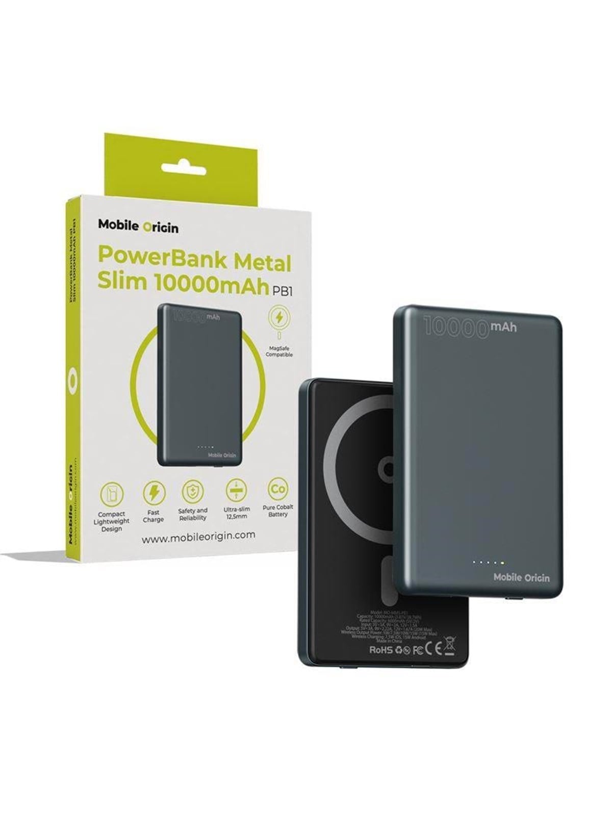 Mobile Origin Powerbank Metal Slim 10000mah Pb1 Powerbank (Akku) - Grau - 10000 Mah - Powerbank Akku - Mo-mms-pb1