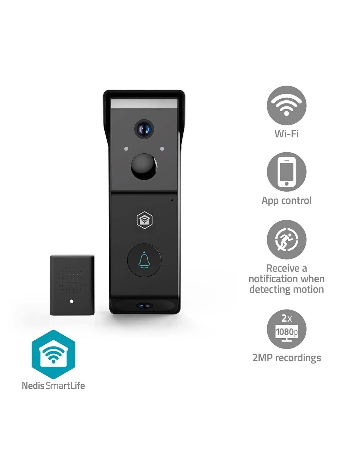 Nedis Smartlife Video Doorphone Wi-fi Battery 2x Full HD 1080p Cloud Storage (Option) / Microsd (Not Included) Ip54 With Motion Sensor Night Vision 