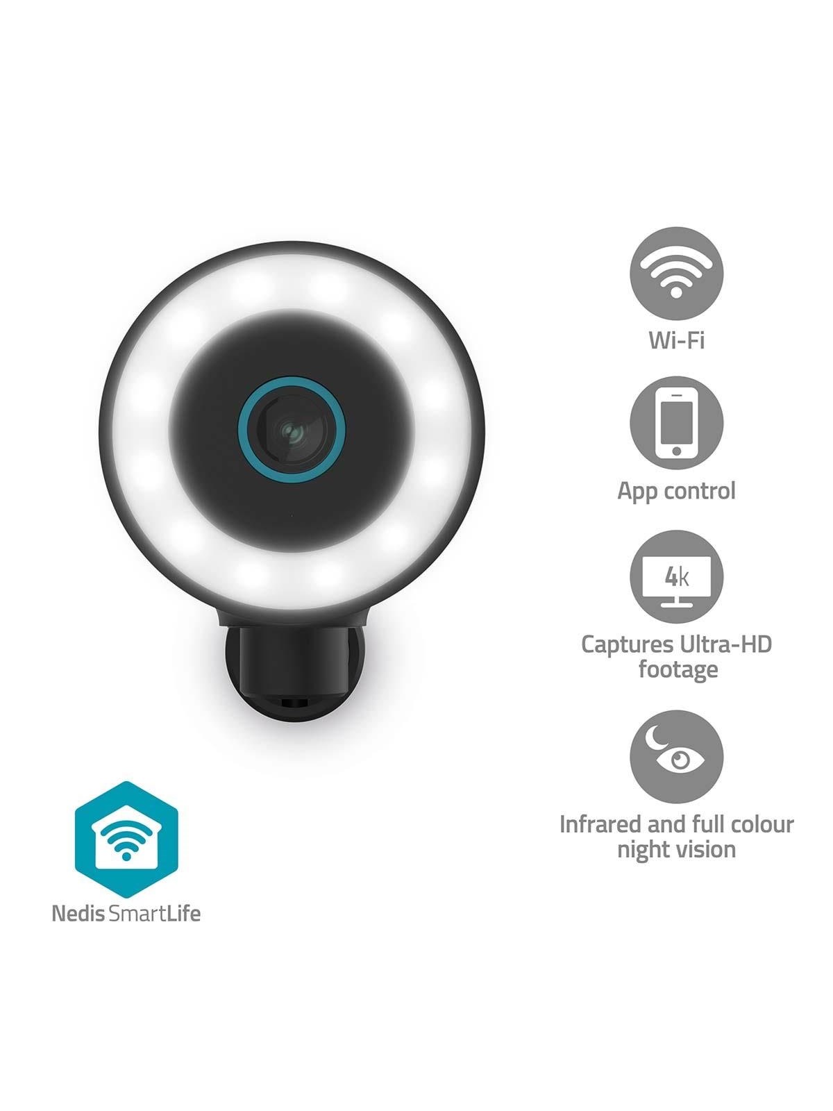 Nedis Smartlife Outdoor Camera Wi-fi Spotlight 4K / 3840x2160 Ip65 Cloud Storage (Option) / Microsd (Not Included) / Onvif 5 V DC With Motion Sensor 