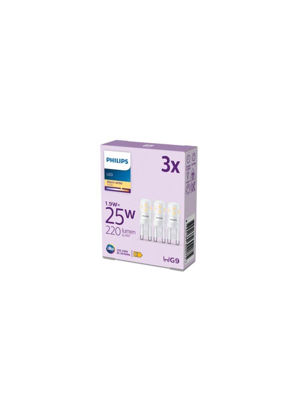 Philips Led-lampe 220lm 1.9w/827 (25w) 3-pack G9 - Led Birnen - 929003790593