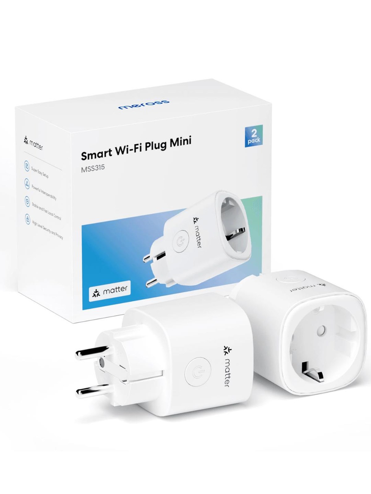 Meross Matter Smart Plug With Enery Monitor (2-pack) - Smart Home - Mss315makit-eu