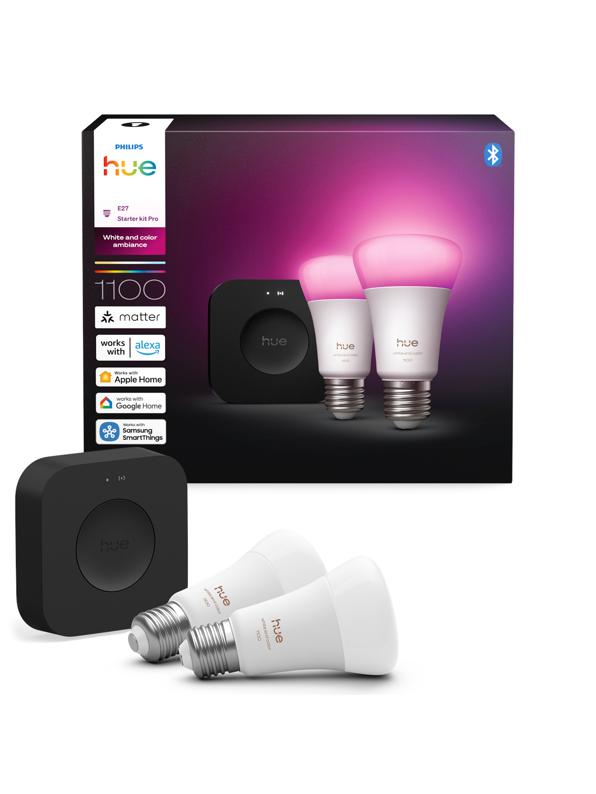 Philips Hue Starter Kit: 2 E27 Color-capable Smart Bulbs + Bridge Pro - Smart Home - 929003853518