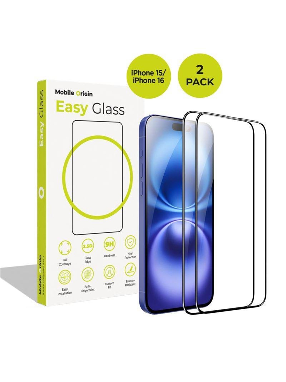 Mobile Origin Easyglass Iphone 15/iphone 16 - 2 Pack - Handys Schutzfolie - Frl-eg-i16-2pk