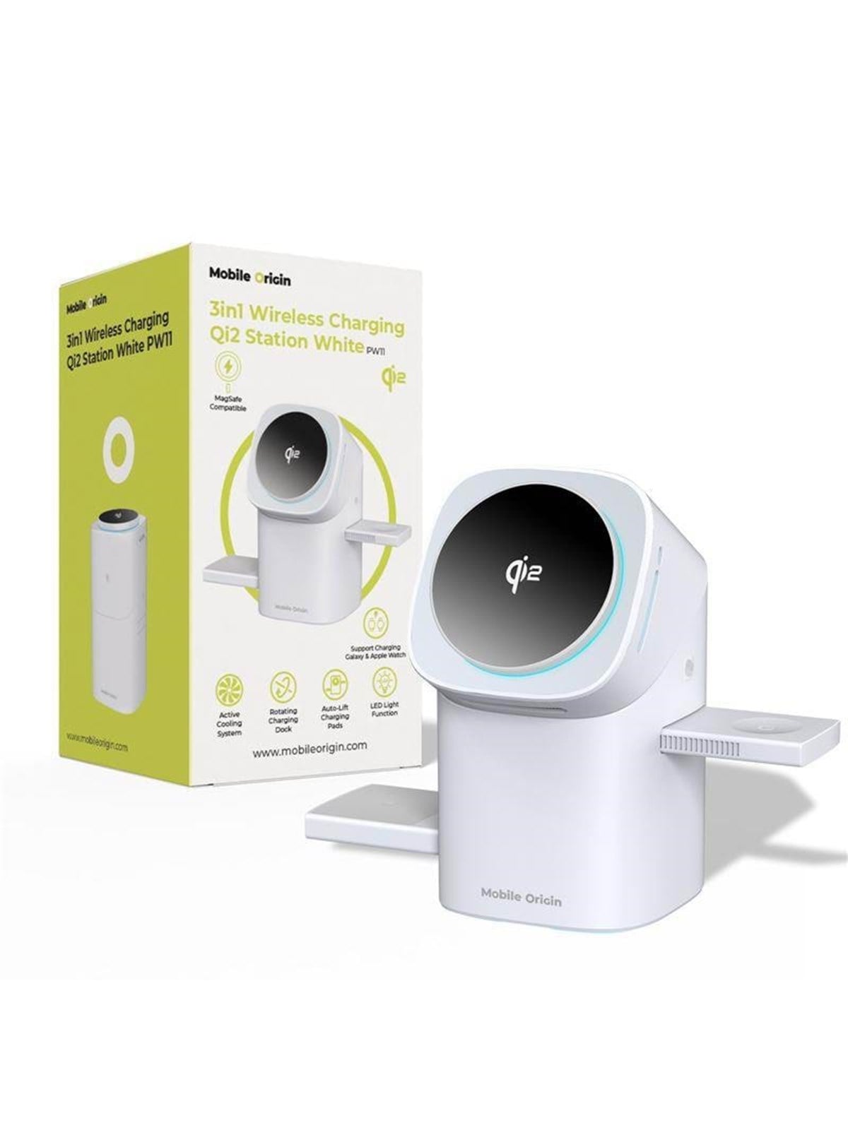 Mobile Origin 3in1 Wireless Charging Qi2 Station Pw11 - White - Handys Adapter Und Ladegeraete - Wchs-pw11-wht