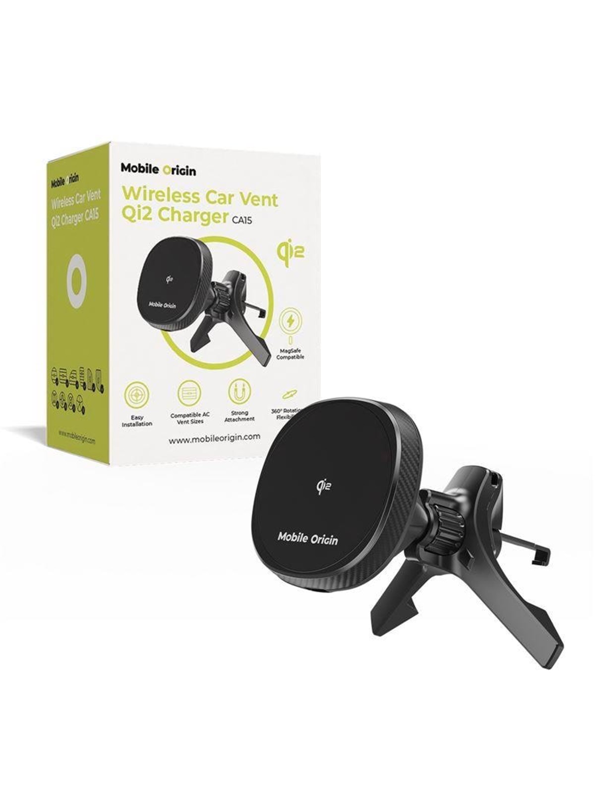 Mobile Origin Wireless Car Vent Qi2 Charger Ca15 - Handys Adapter Und Ladegeraete - Mo-wcvch-ca15
