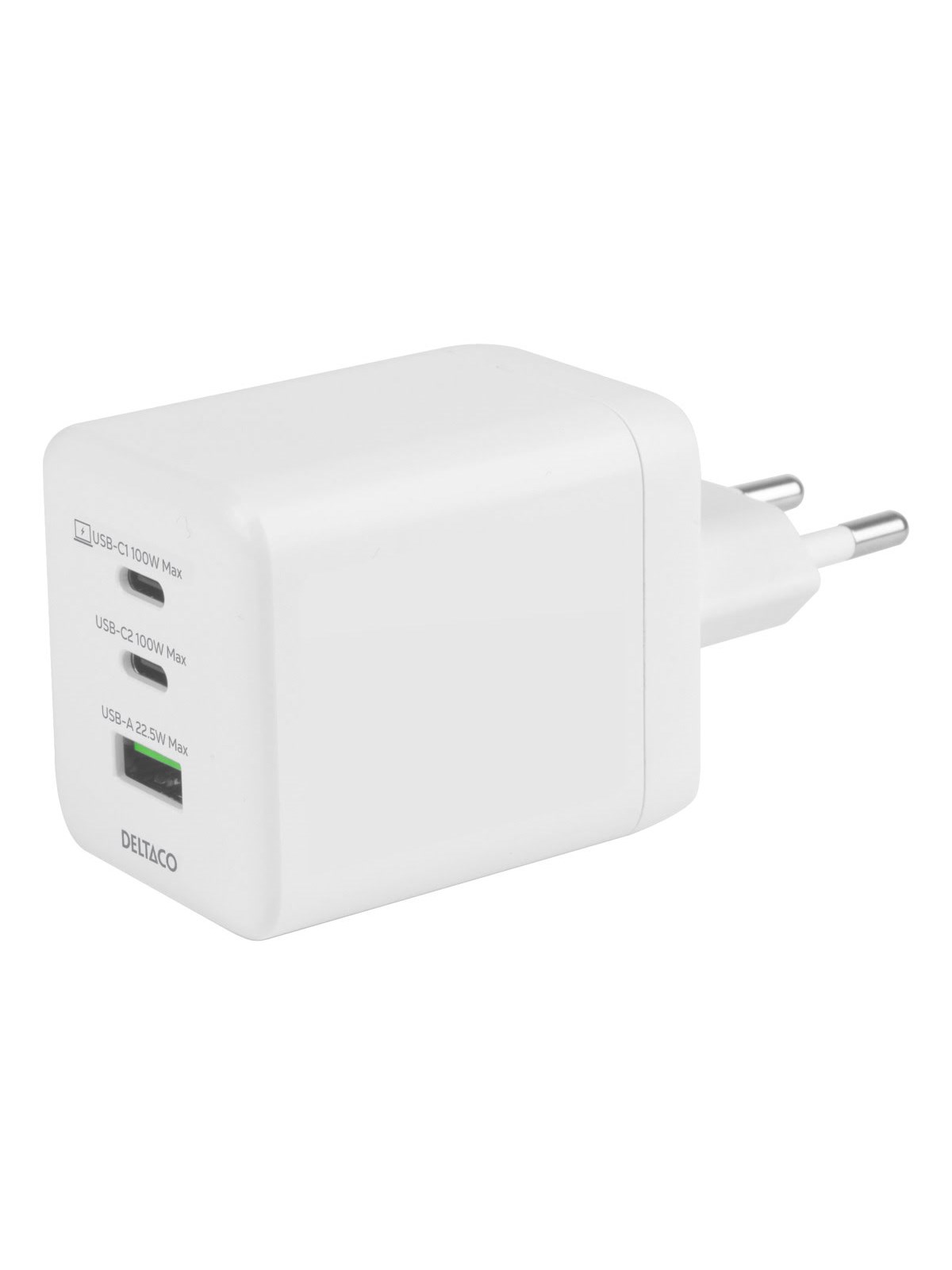 Deltaco Usb Gan Wall Charger 100 W | 1x Usb-a | 2x Usb-c | Pps | White - Handys Adapter Und Ladegeraete - Usbc-gan06