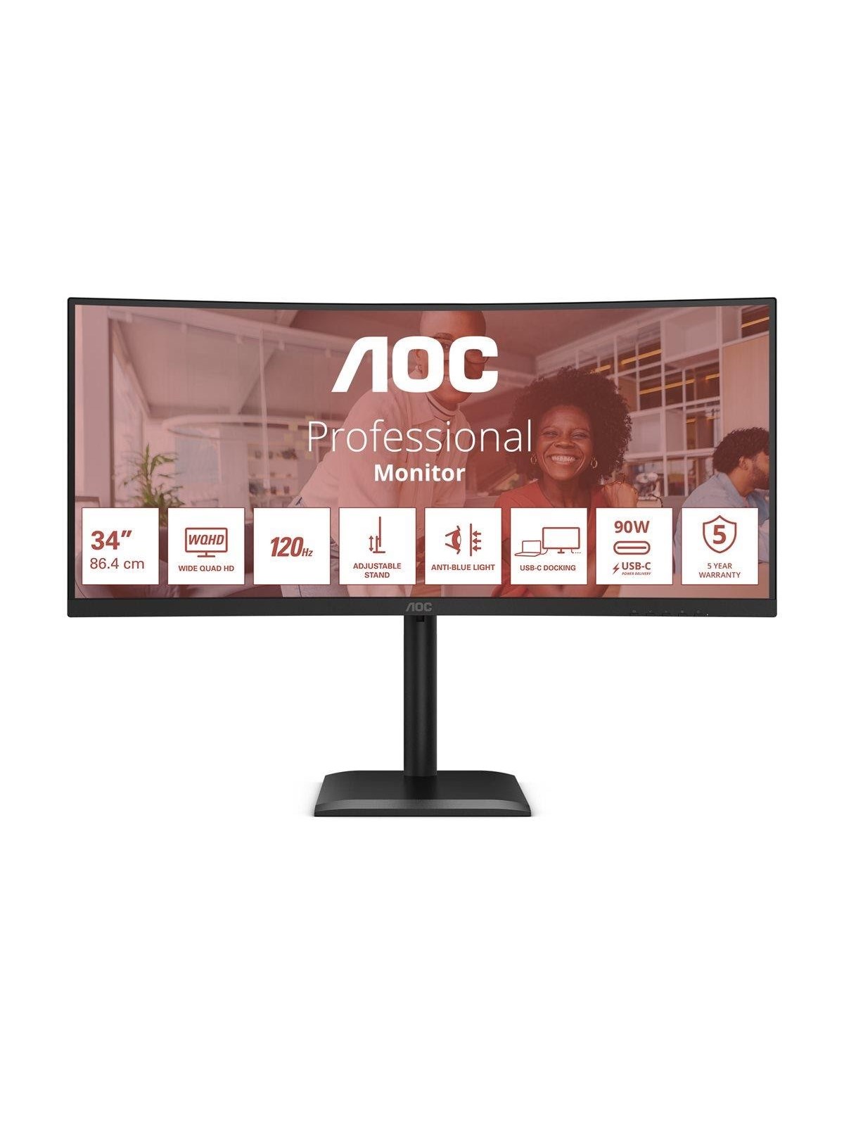 34" Aoc Cu34e4cv - 3440x1440 (Uwqhd) - 120hz - VA - 90w Usb-c - Kvm Switch - Bildschirm