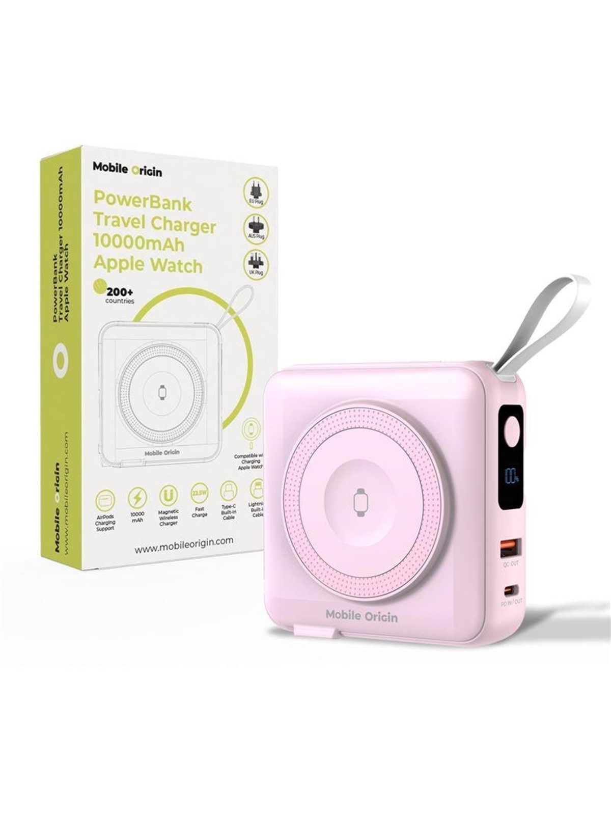 Mobile Origin Powerbank & Travel Charger - Lightning/usb-c Cable - Magsafe/aw/iphone Compatible - Pink Powerbank (Akku) - Pink - 10000 Mah - Powerbank