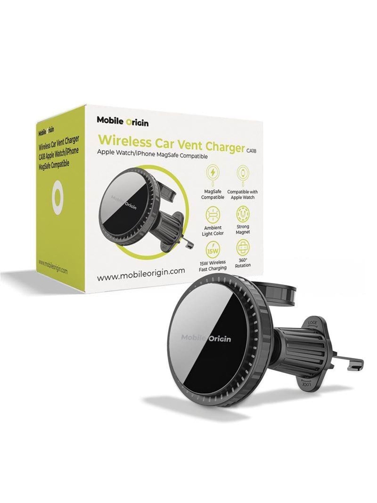 Mobile Origin Wireless Car Vent Charger Ca18 - Apple Watch/iphone Magsafe Compatible - Handys Adapter Und Ladegeraete - Mo-wcvch-ca18