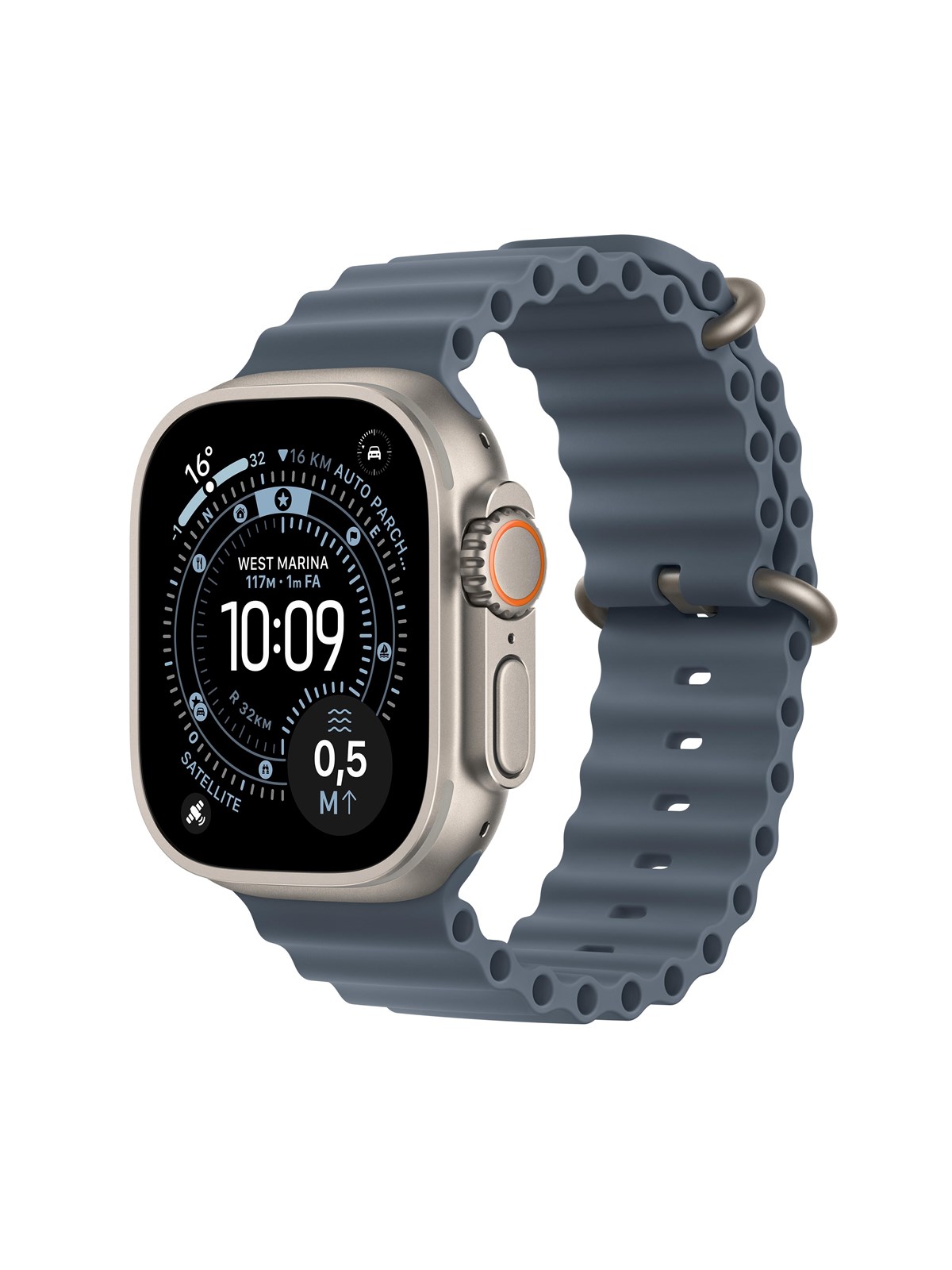 Apple Watch Ultra 3 Gps + Cellular 49mm Natural Titanium Case With Anchor Blue Ocean Band - Smartwatches Pulsuhren Sportuhren Schrittzaehler - Mewh4dh