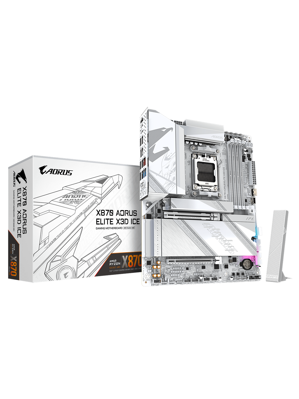 Gigabyte X870 Aorus Elite X3d Ice Mainboard - Amd X870 - Amd Am5 Socket - Ddr5 Ram - Atx - X870 A Elite X Ice