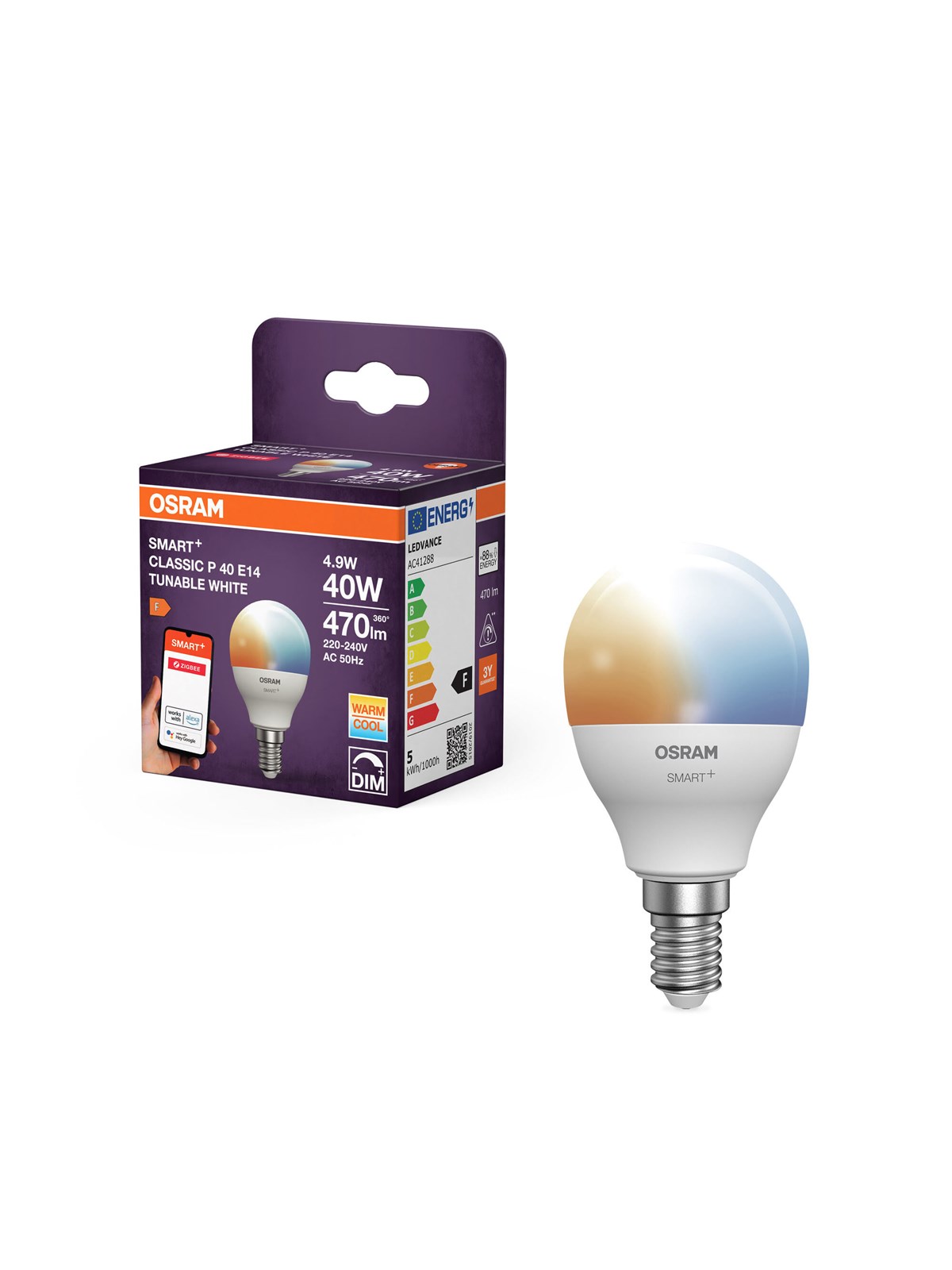 Osram Smart+ Mini-ball 470lm 4.9w/827-865 (40w) Frosted E14 Zigbee - Smart Home - 4099854460593