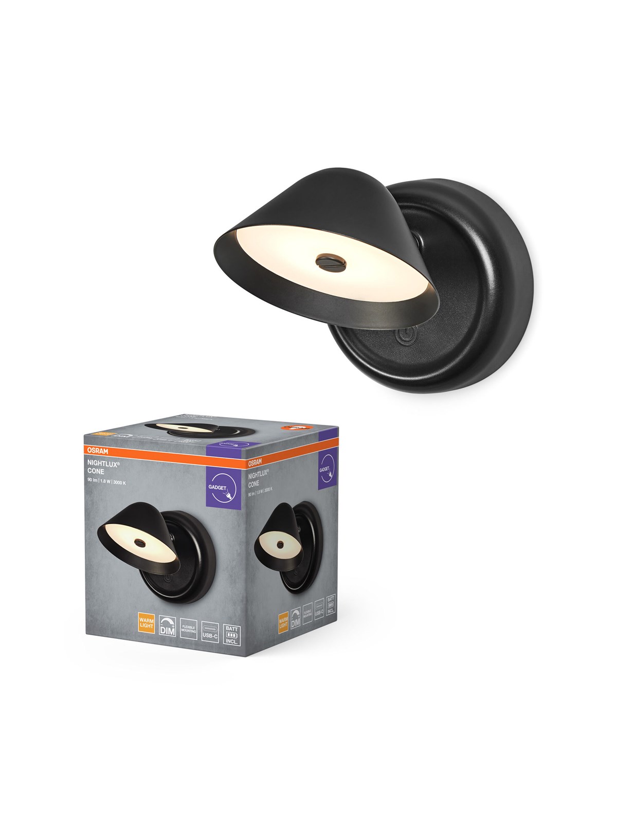 Osram Nightlux Cone 830 Dim Usb Black - Lampen - 4099854478789