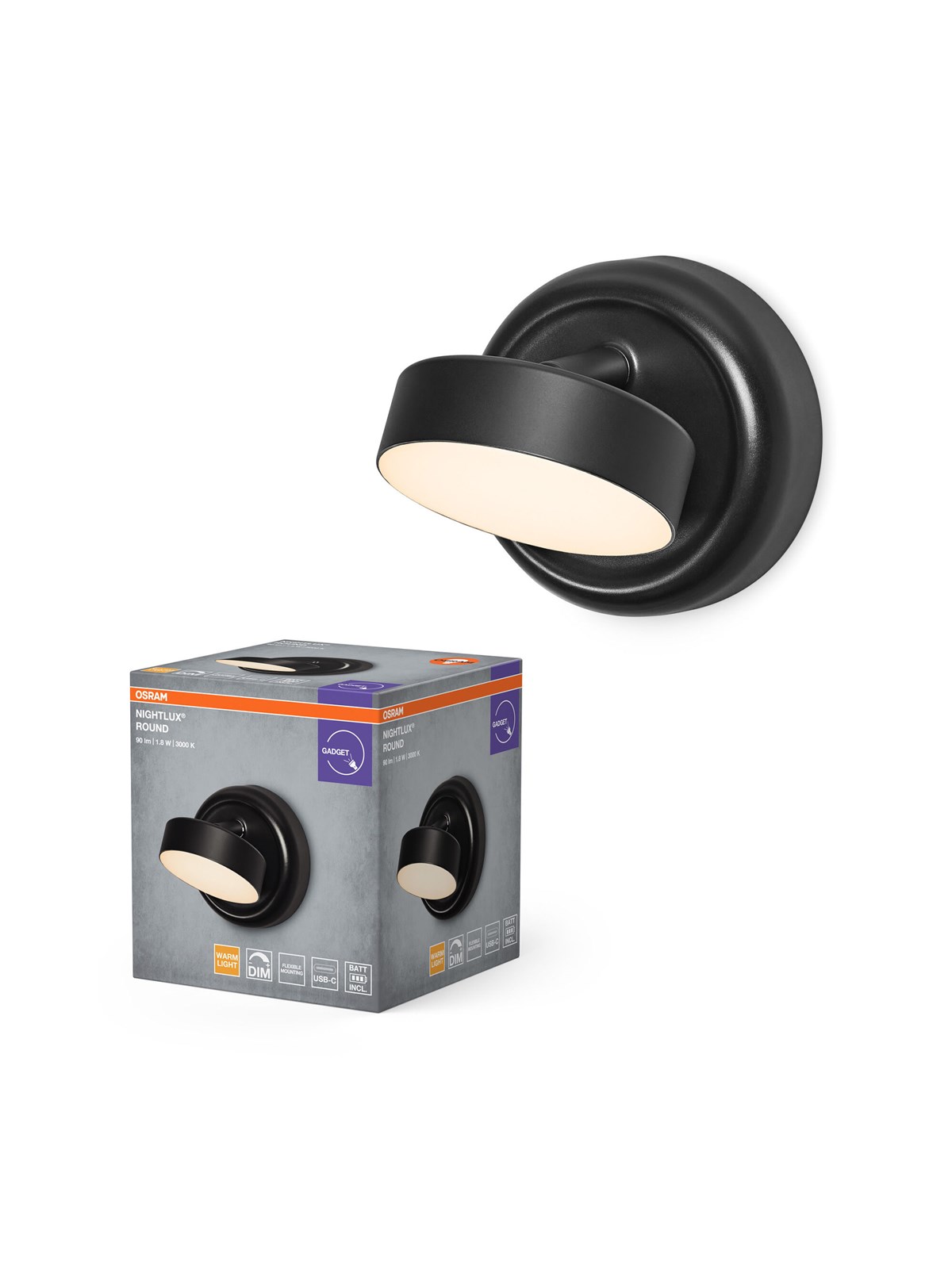 Osram Nightlux Round 830 Dim Usb Black - Lampen - 4099854478826