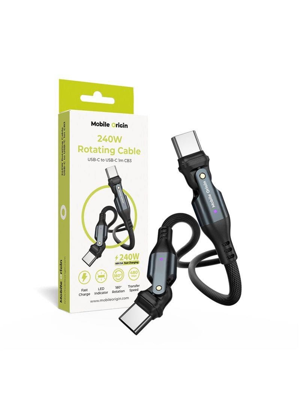 Mobile Origin 240w Rotating Cable Usb-c to Usb-c Cb3 - Usb Kabel - Mo-240wrc-cb3