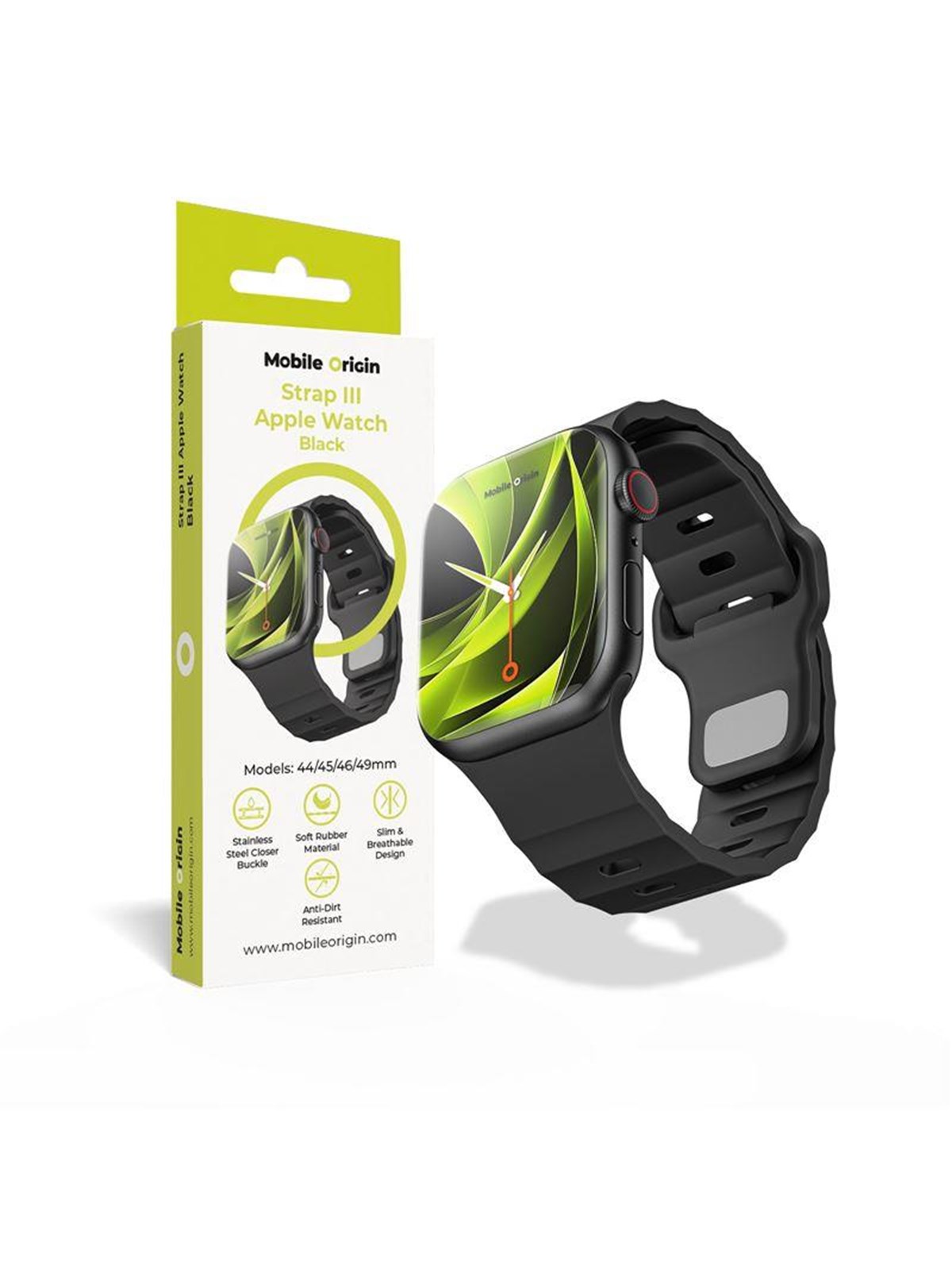 Mobile Origin Strap Iii - Black - Apple Watch 49mm/46mm/45mm/44mm - Smartwatch Accessories - Awms-03-blk