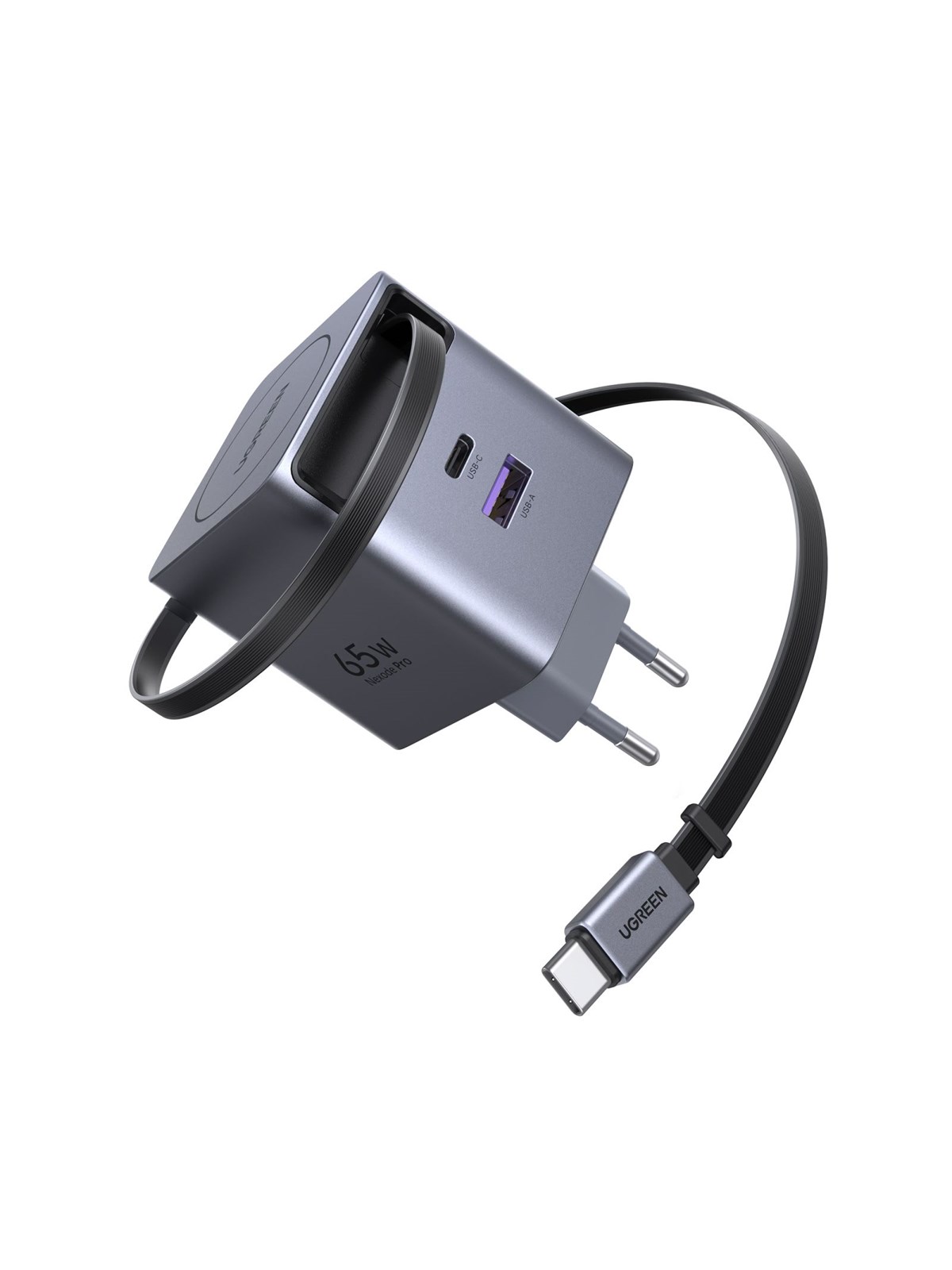 Ugreen 65 W Gan Fast Charger With Retractable Cable - Handys Adapter Und Ladegeraete - 65825
