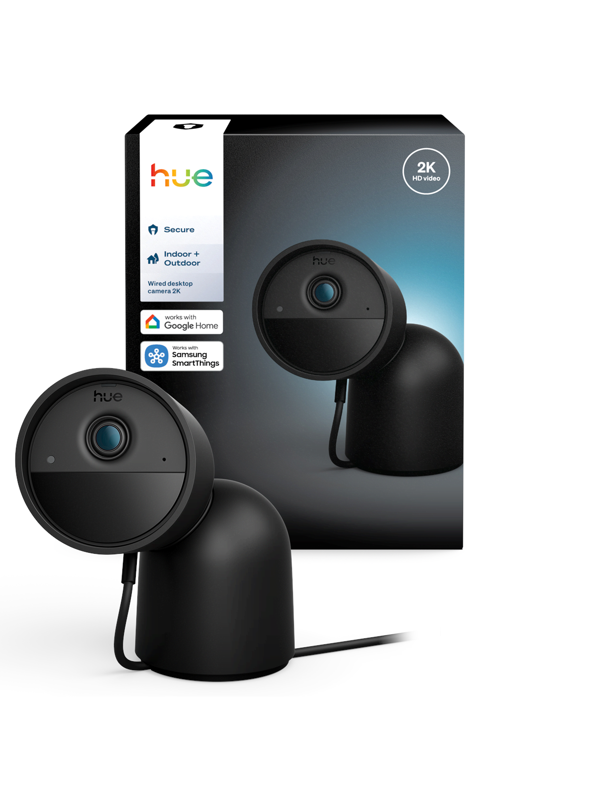 Philips Hue Secure 2K Wired Camera With Desktop Stand - Black - Smart Home - 929004258404