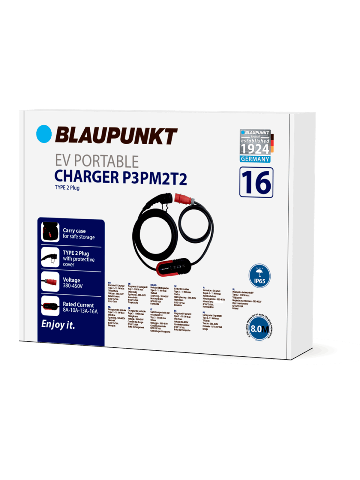 Blaupunkt P3pm2t2 Portable Charger For Electric Cars Type 2 8-16 A 11 kW 8 m - Aufladen Von Elektroautos - 100504