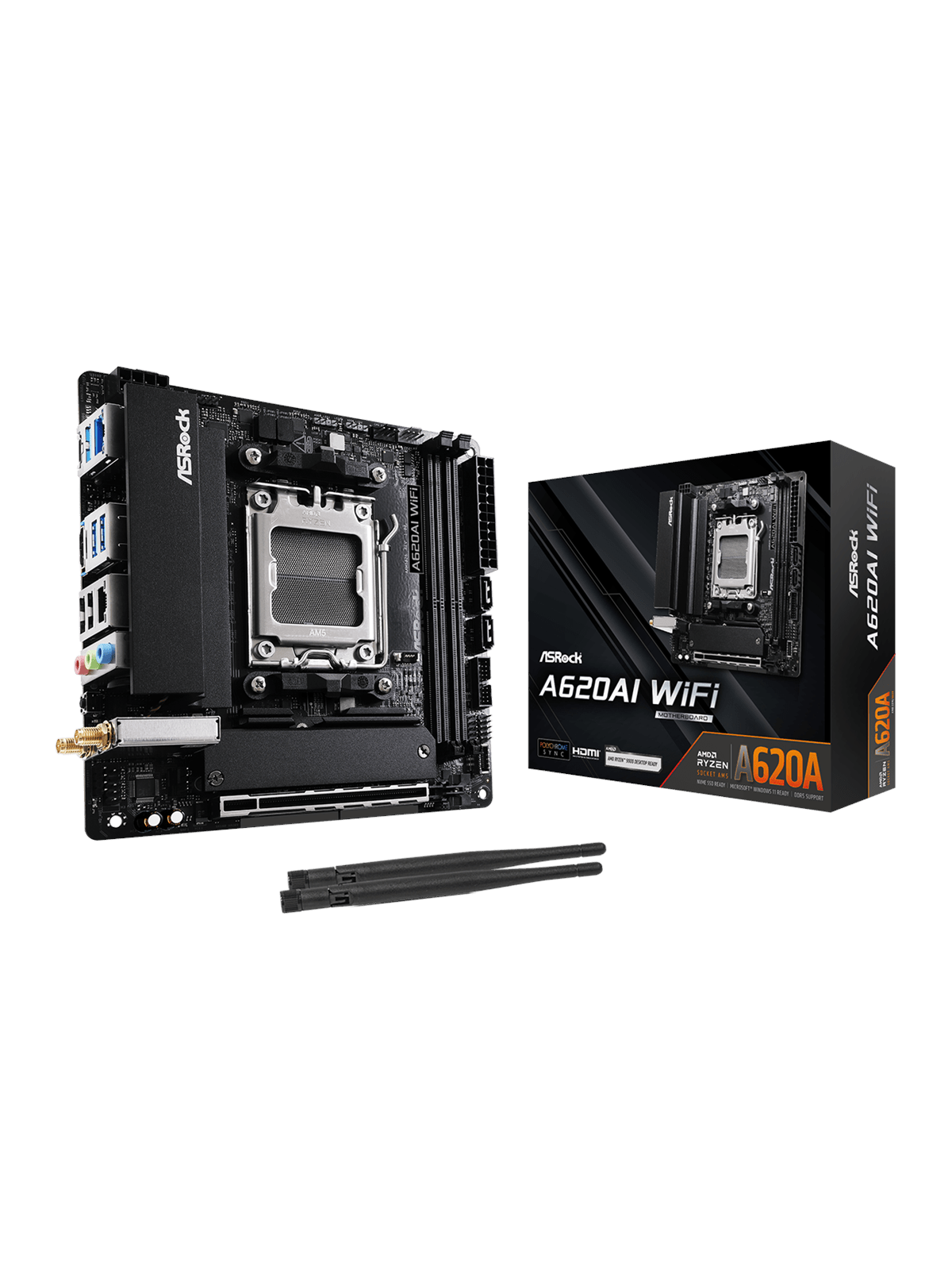 Asrock A620ai Wifi Mainboard - Amd A620a - Amd Am5 Socket - Ddr5 Ram - Mini-itx - 90-mxbt50-a0uayz