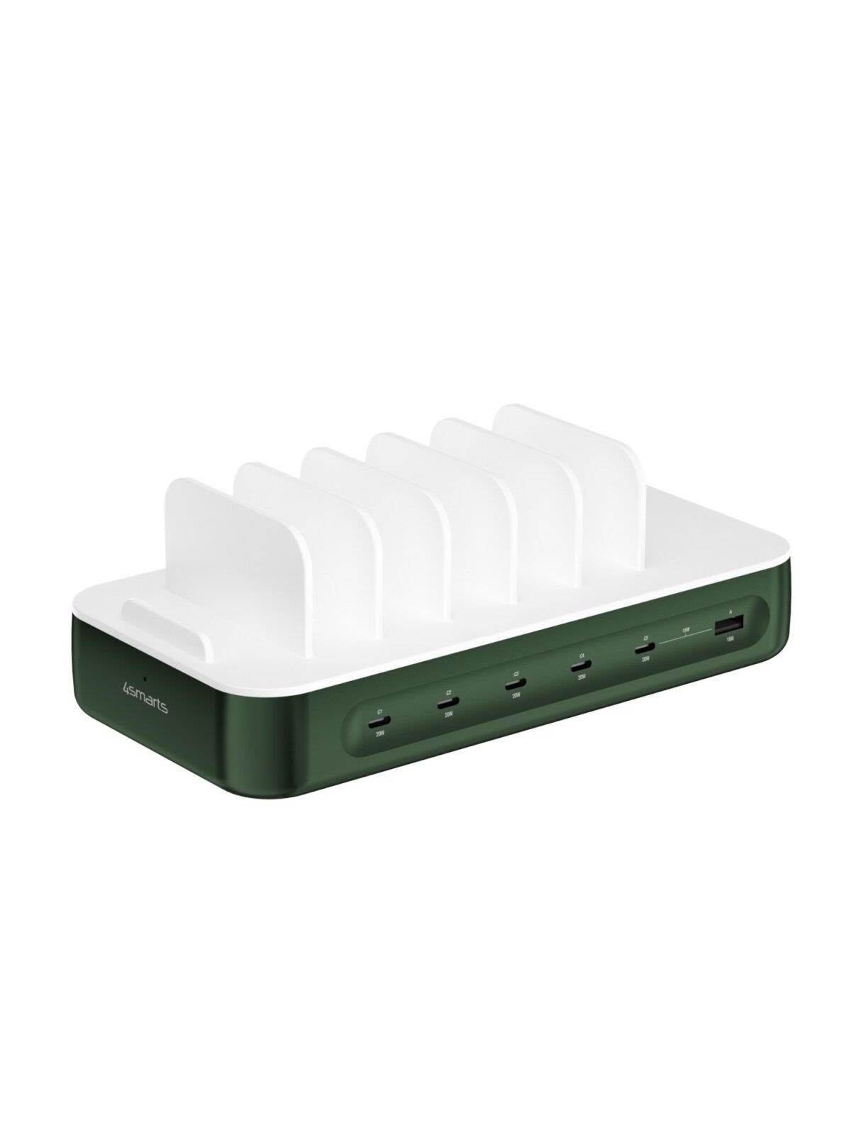 4smarts Charging Station Team 100w 1x Usb-a Port 5x Usb-c Ports Includes 6 Cables Green - Handys Adapter Und Ladegeraete - 541282