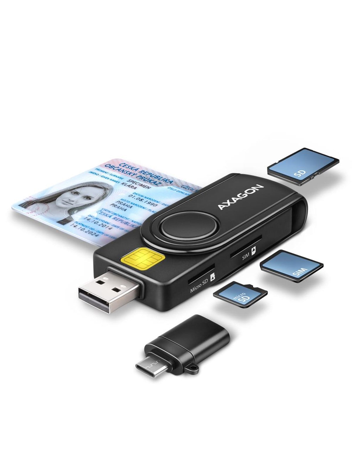 Axagon Usb Smart Card / ID Card & SD / Microsd / Sim Card Pocketreader - Speicherkarten Lesegeraetadapter - Cre-smp2a