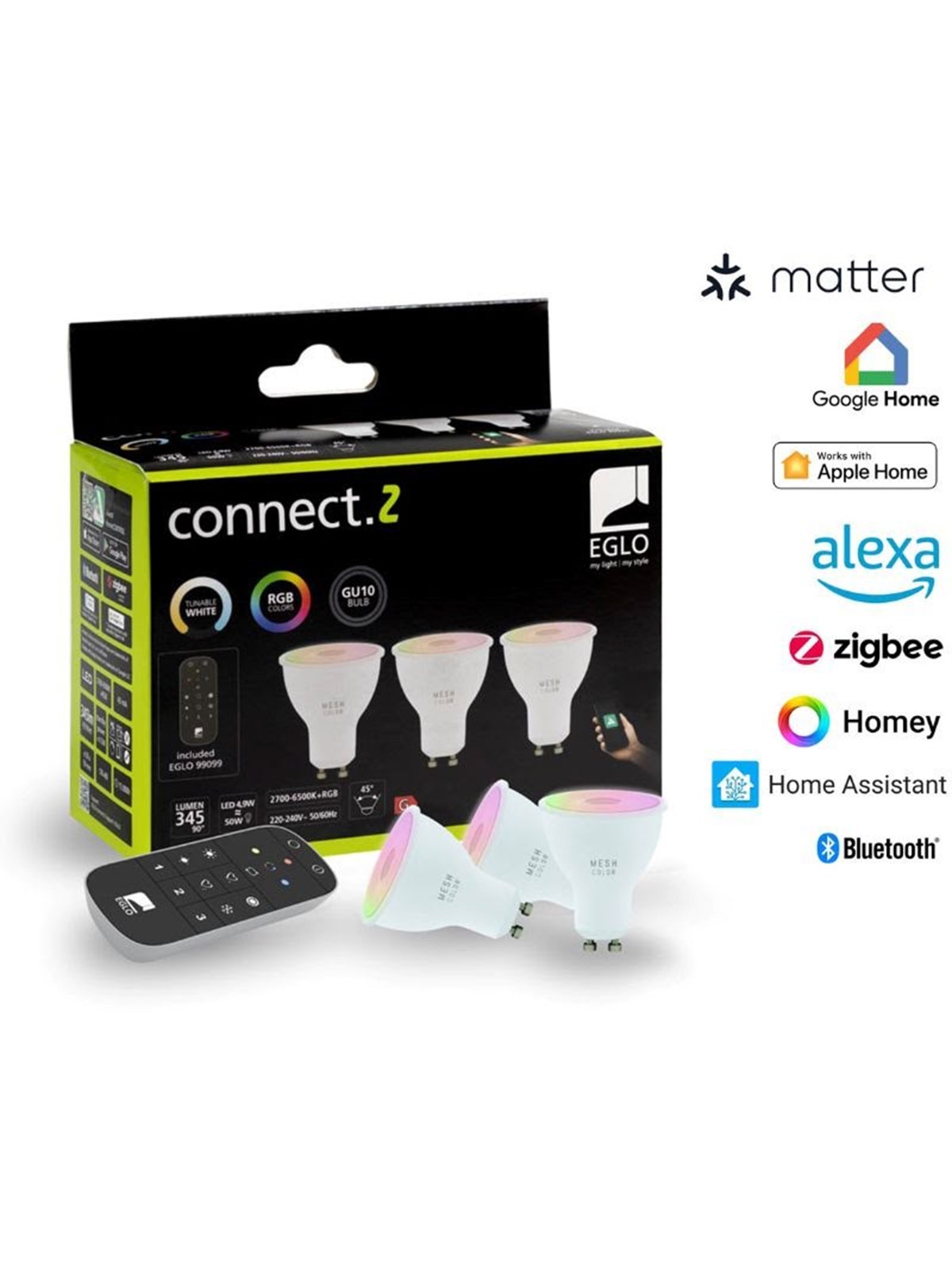 Eglo Gu10 Led-z Matter Rgb/cct 4.9W 420lm Opal 3-pack W/remote Control - Smart Home - 110398