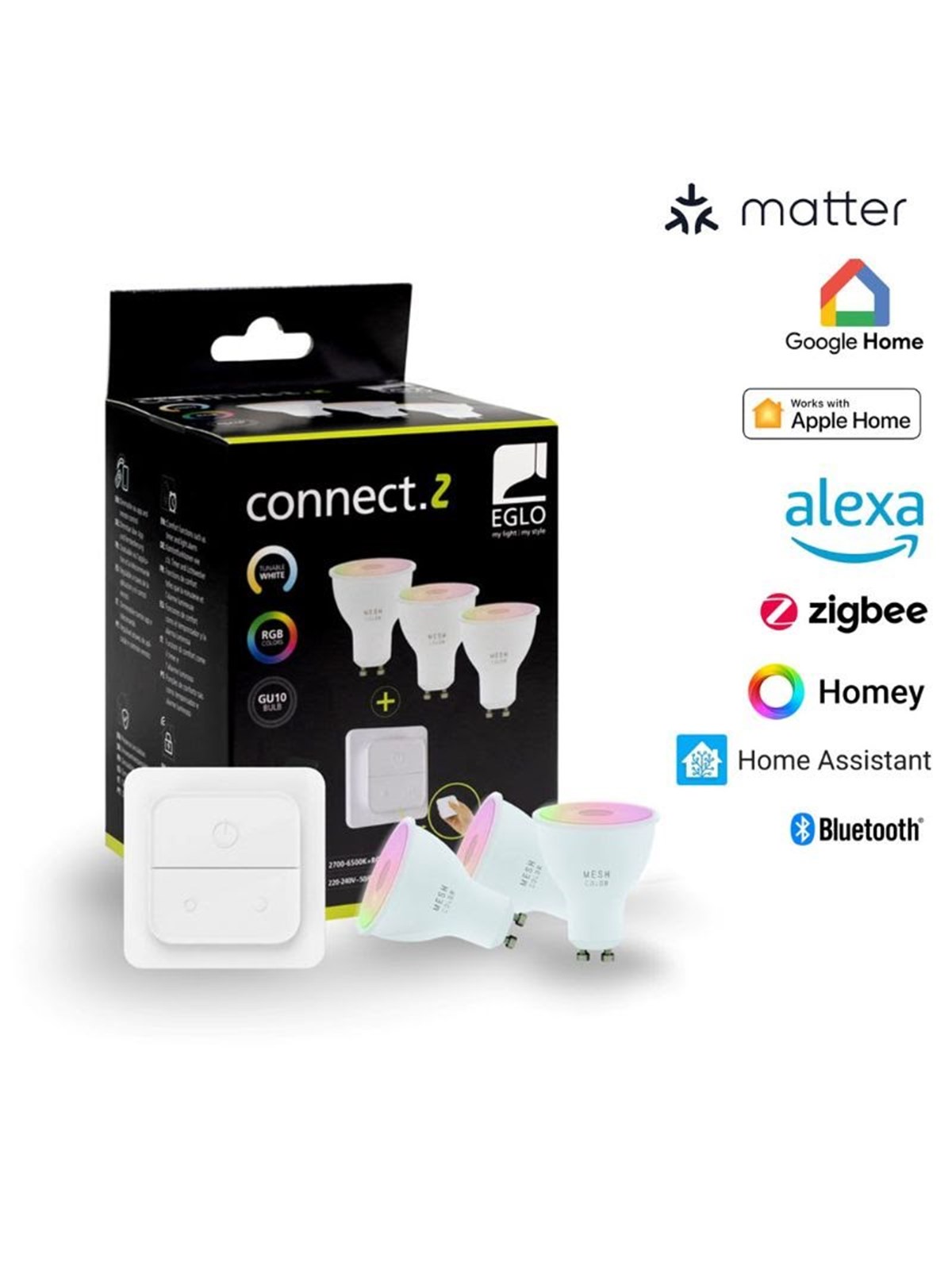 Eglo Gu10 Led-z Matter Rgb/cct 4.9W 420lm Opal 3-pack W/switch - Smart Home - 110417