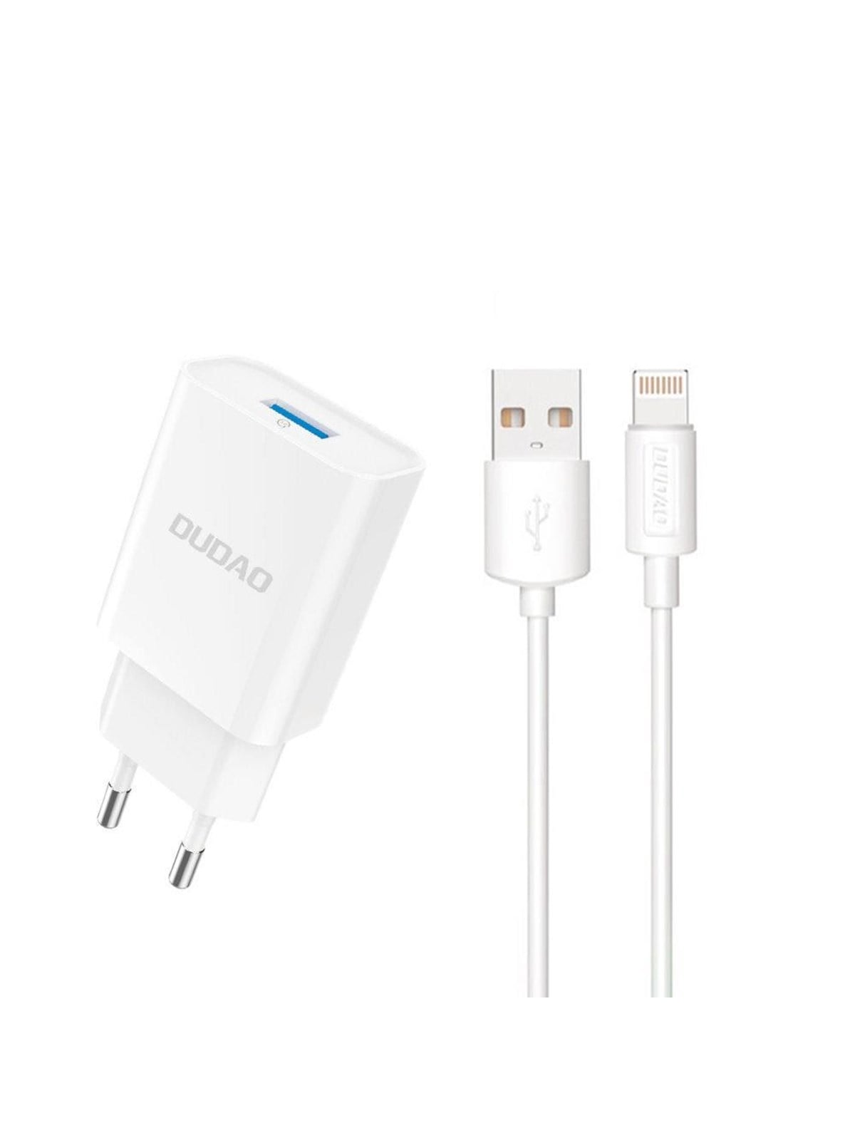 Dudao A4eu Usb-a 2.1A Wall Charger - White + Usb-a - Lightning Cable - Handys Adapter Und Ladegeraete - 6976625331956