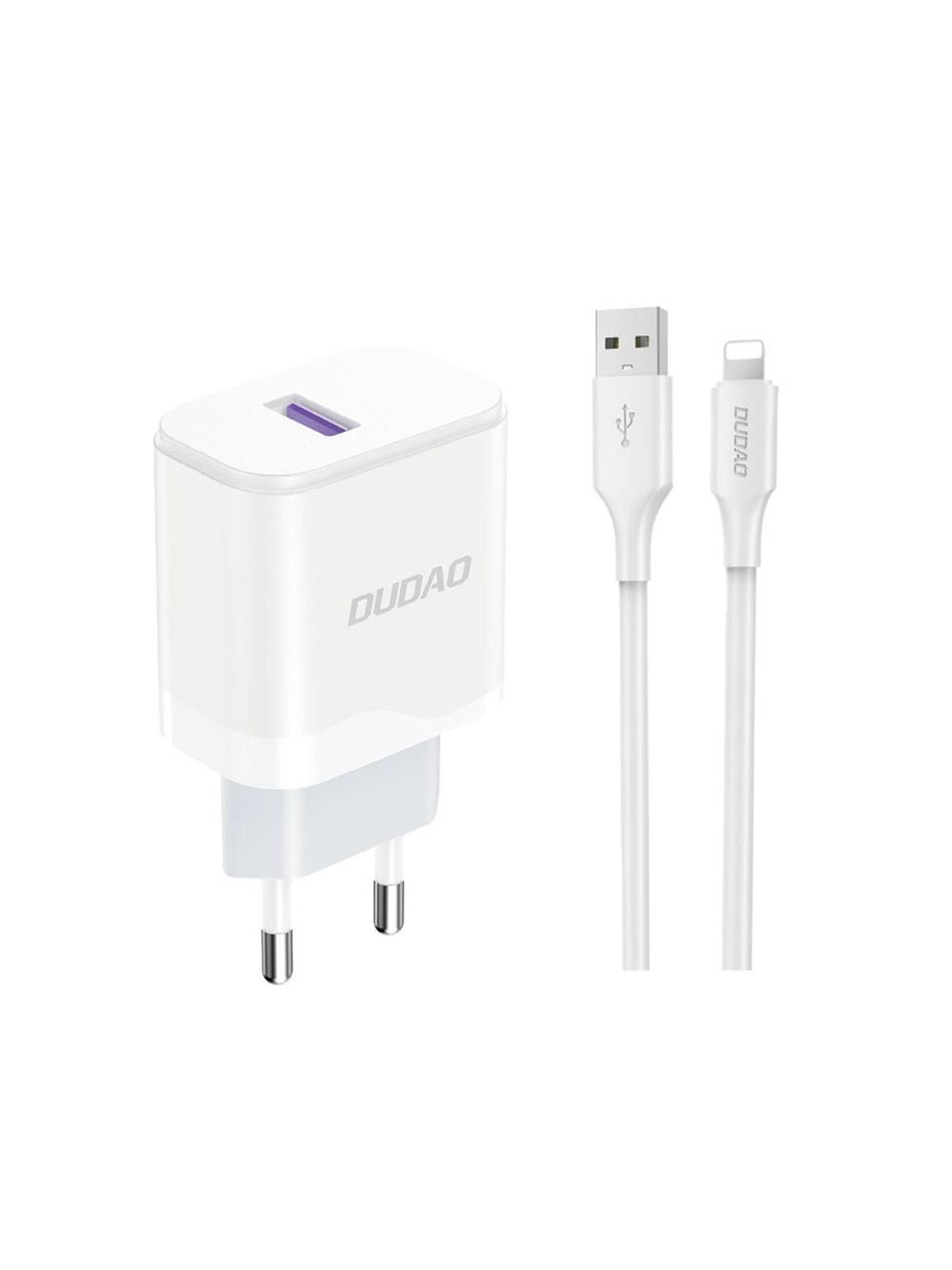 Dudao A20eu Usb-a 18w Network Charger - White + Usb-a - Lightning Cable - Handys Adapter Und Ladegeraete - 6976625331994