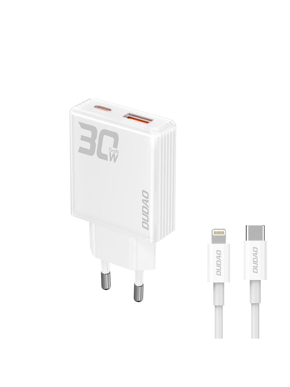 Dudao Gan A30eul 30w Usb-a / Usb-c Wall Charger + Usb-c - Lightning Cable - White - Handys Adapter Und Ladegeraete - 6976625332816