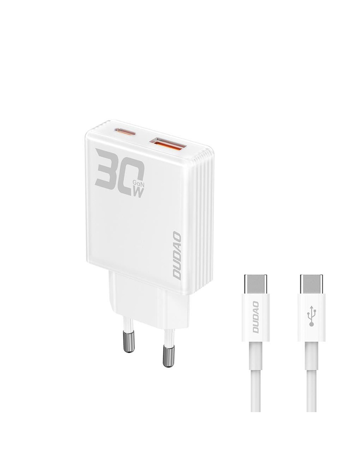 Dudao Gan A30eut 30w Usb-a / Usb-c Wall Charger + Usb-c - Usb-c Cable - White - Handys Adapter Und Ladegeraete - 6976625332809