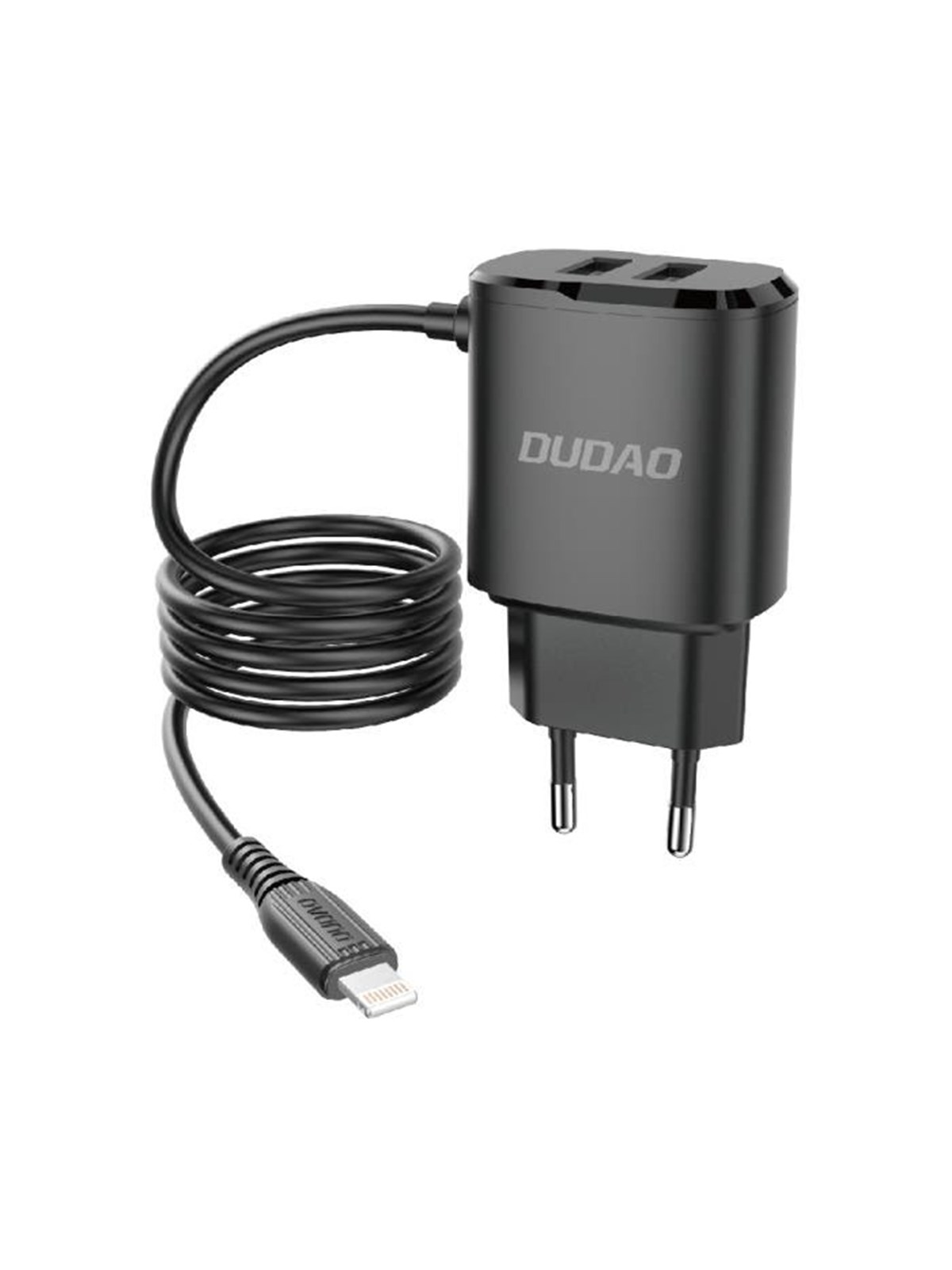 Dudao Charger 2x Usb With Built-in 12w Lightning Cable Black (A2prol Black) - Handys Adapter Und Ladegeraete - 6970379610633