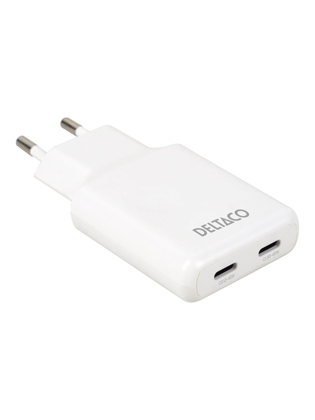 Deltaco Power Adapter - Slim - 2 x Usb-c - 45 Watt - Handys Adapter Und Ladegeraete - Usbc-ac200