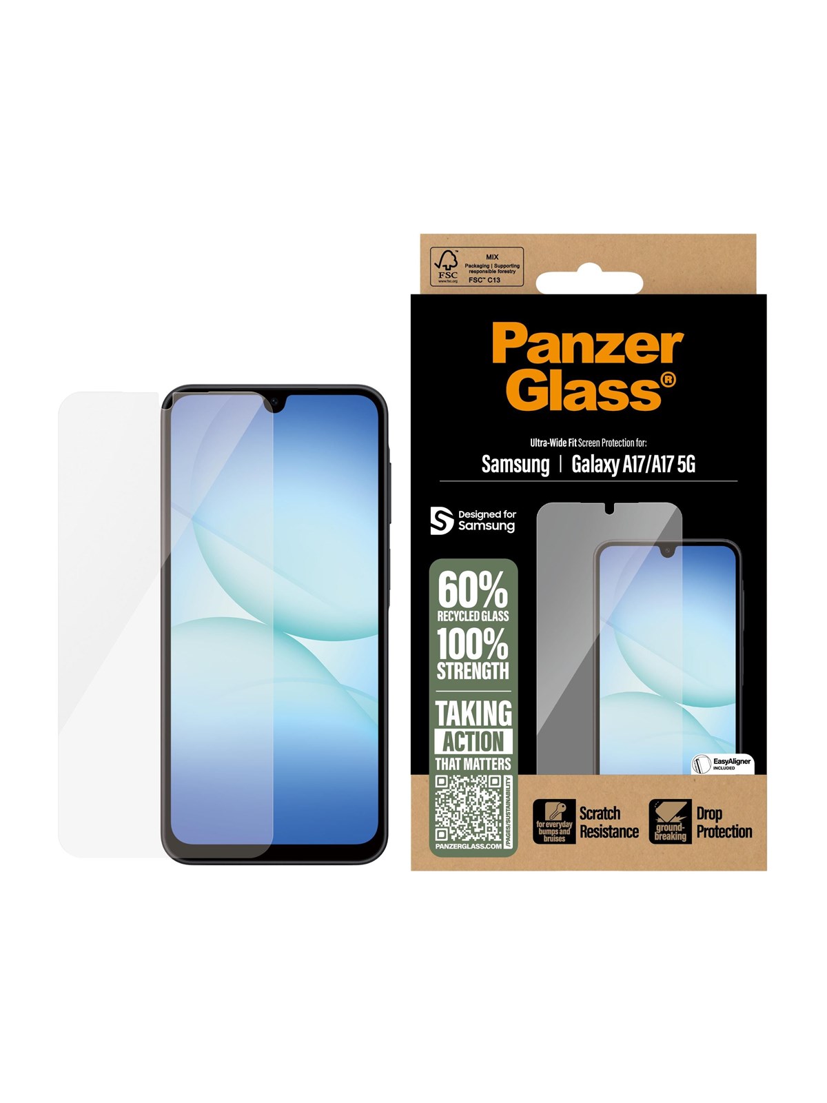Panzerglass Screen Protector Samsung Galaxy A17 | A17 5G | Ultra-wide Fit w. Easyaligner - Handys Schutzfolie - Pg63856
