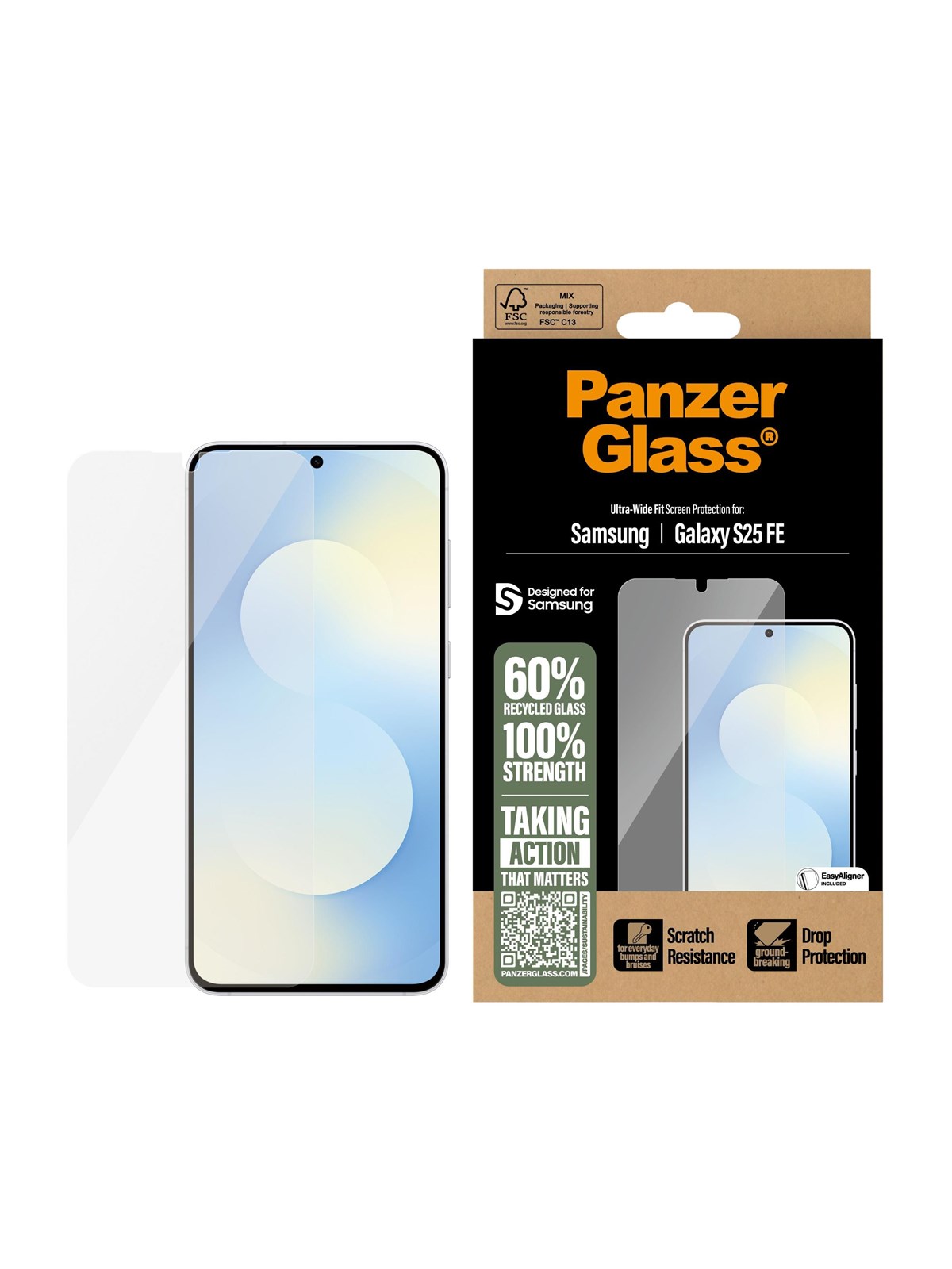 Panzerglass Screen Protector Samsung Galaxy S25 FE 5G | Ultra-wide Fit w. Easyaligner - Handys Schutzfolie - Pg99921