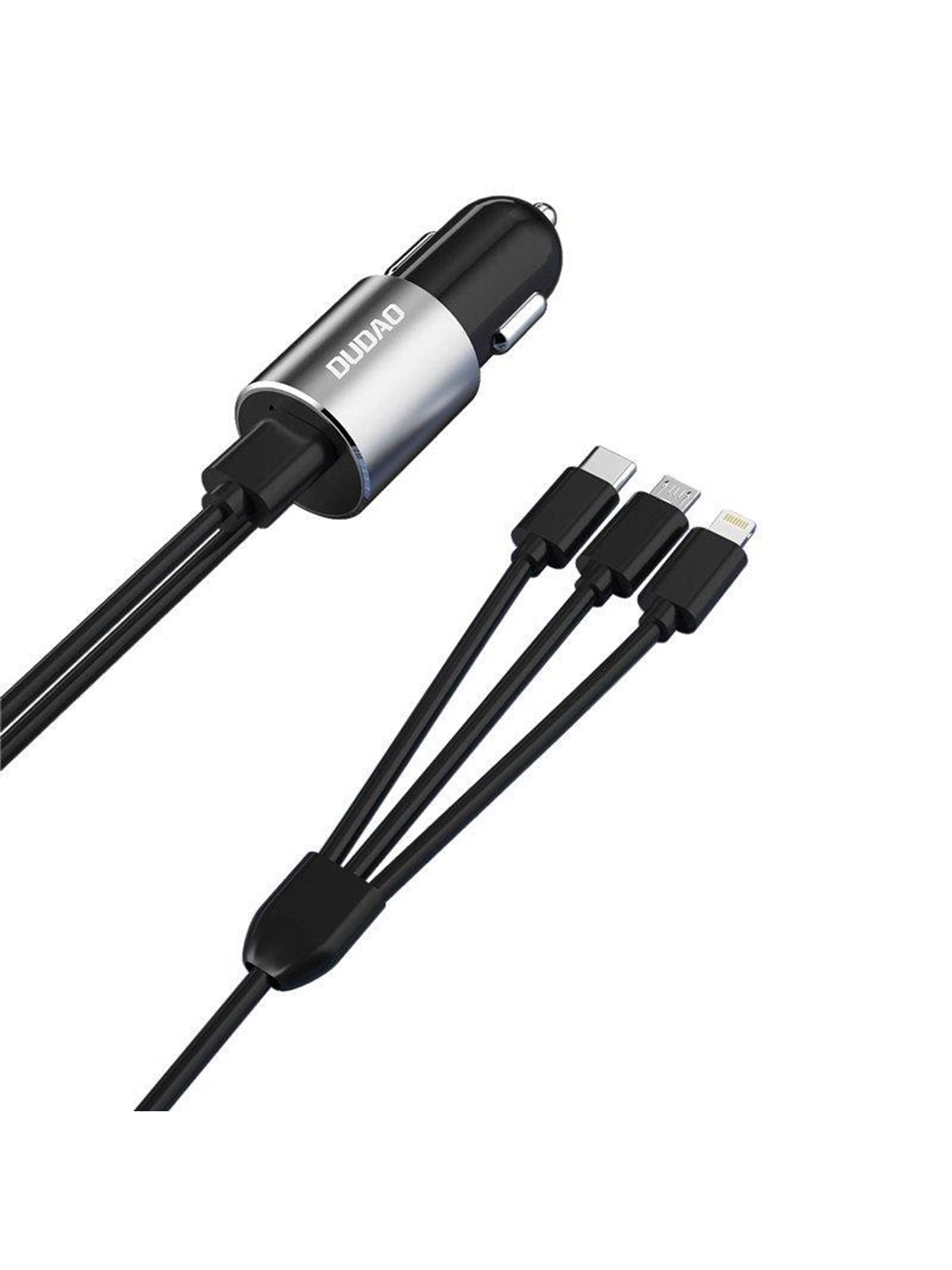 Dudao 3in1 Usb Car Charger 3.4 A Built-in Cable Lightning / Usb Type C / Micro Usb Black (R5pron Black) - Handys Adapter Und Ladegeraete - 