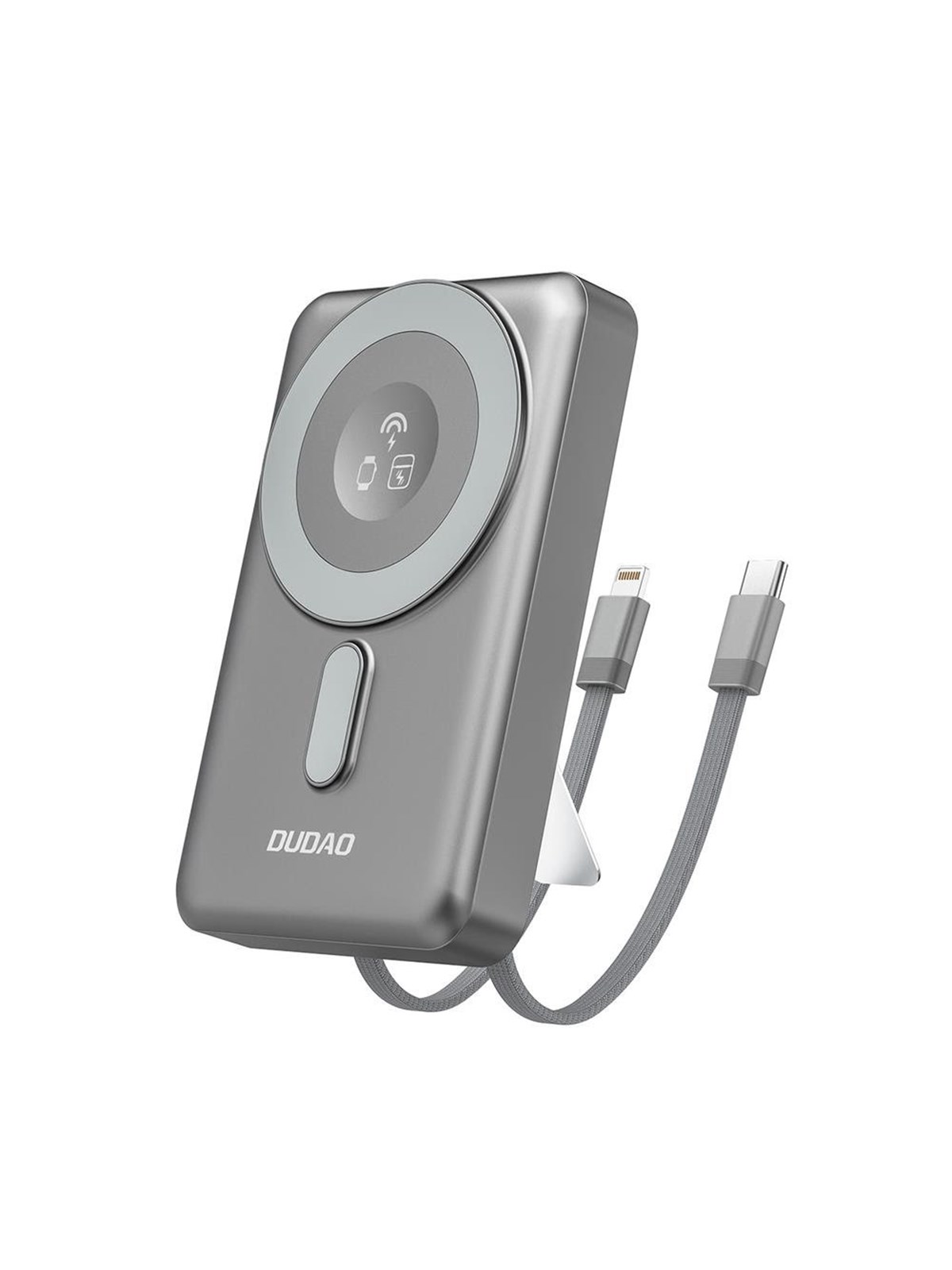 Dudao K29 10000mah PD 20w Magsafe Power Bank With Metal Case Stand And Built-in Usb-c/ Lightning Cables - Gray Powerbank (Akku) - Grau - 10000 Mah - 