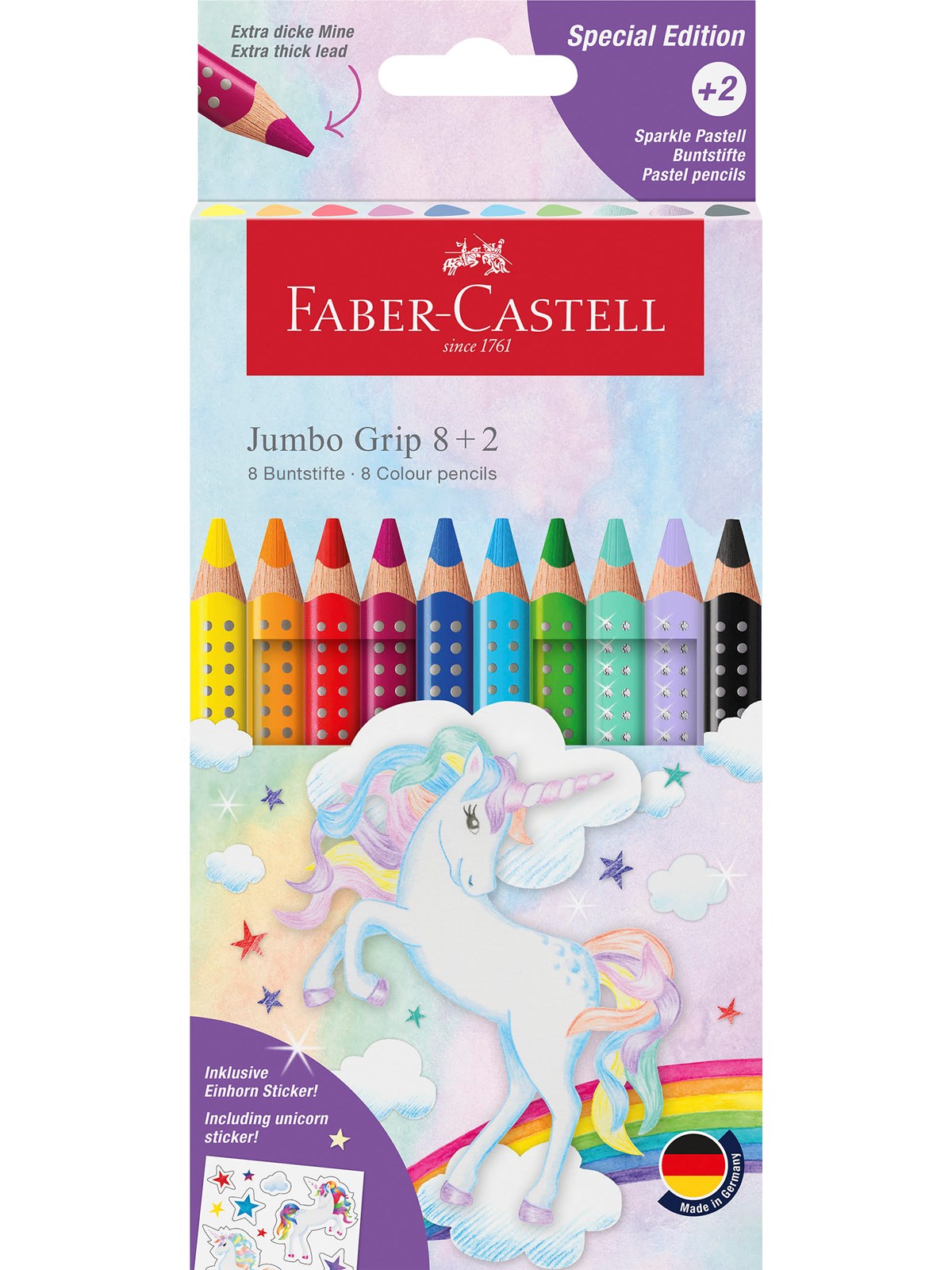 Faber-castell Buntstift Jumbo Grip Einhorn 8+2 Karton - Utensilien Zum Schreiben Und Zeichnen - 110923