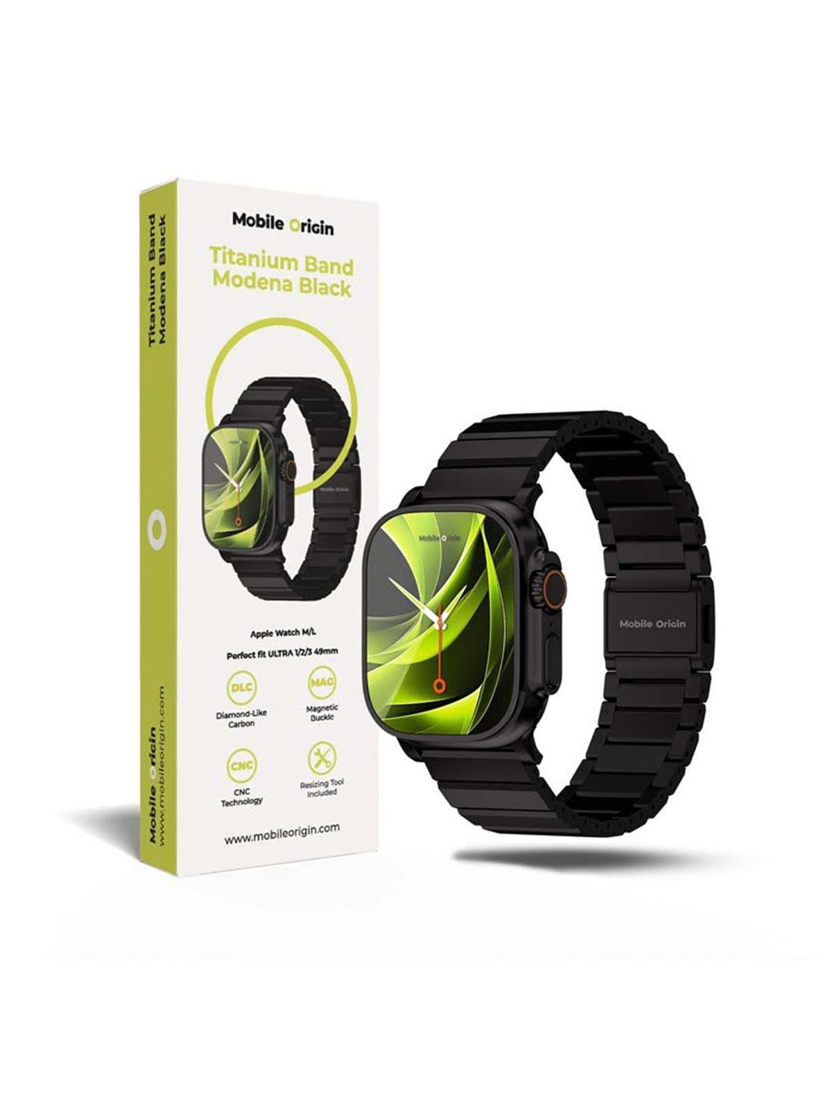 Mobile Origin Titanium Band Modena - Black - Apple Watch Ultra 49mm - Smartwatch Accessories - Mo-tbm-blk