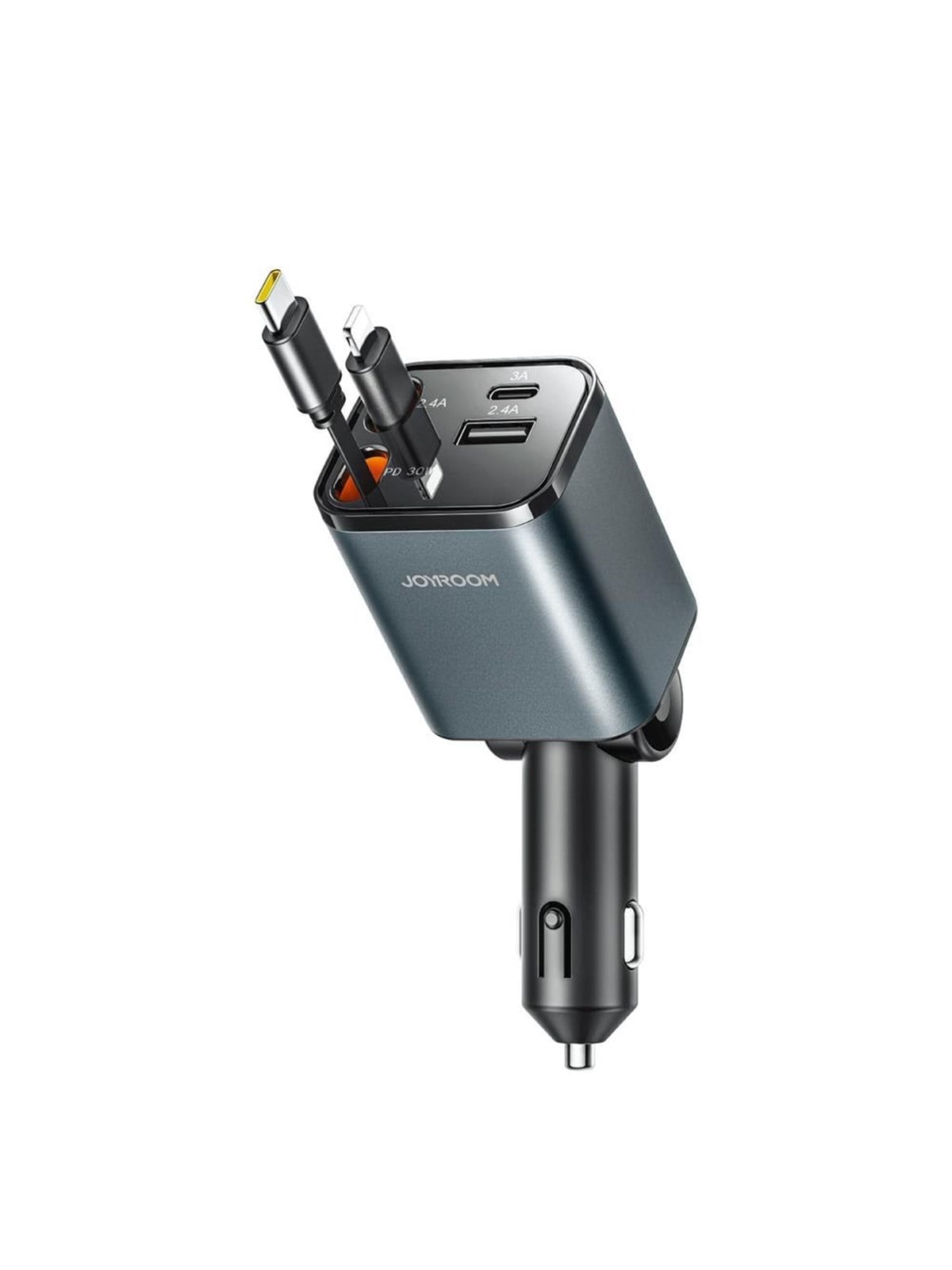 Joyroom Jr-ccl05 30w 4-in-1 Car Charger With 2 Built-in Retractable Cables - Dark Gray - Handys Anderes Zubehoer