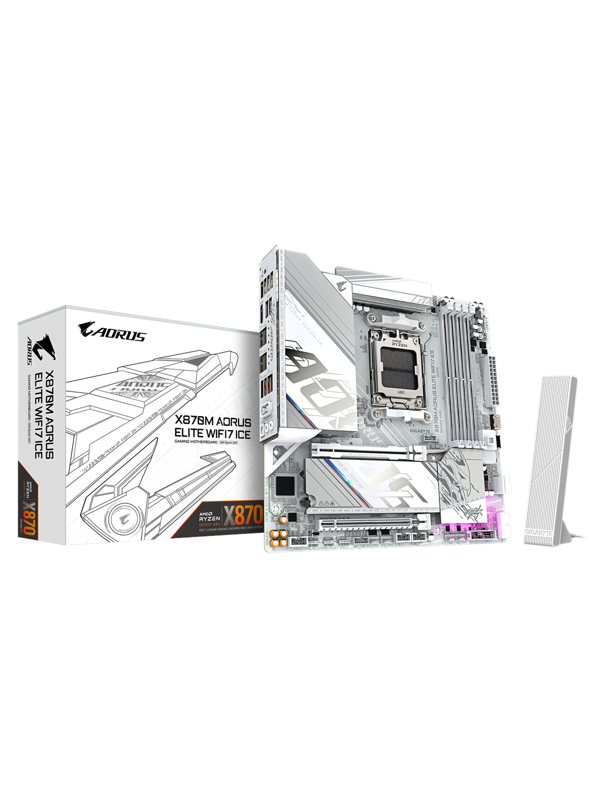 Gigabyte X870m Aorus Elite Wifi7 Ice Mainboard - Amd X870 - Amd Am5 Socket - Ddr5 Ram - Micro-atx - X870m A Elite Wf7 Ice