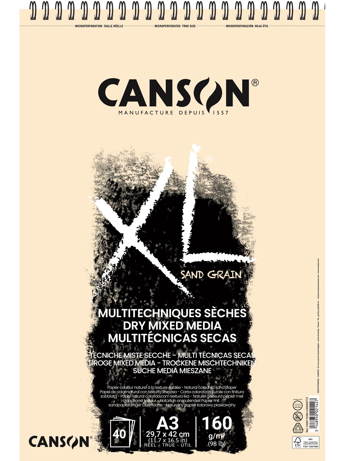 Canson XL Sand Grain A3 160g Natural Spiral 40 SH - Kunst Handwerk Ausstattung - 17-400110394