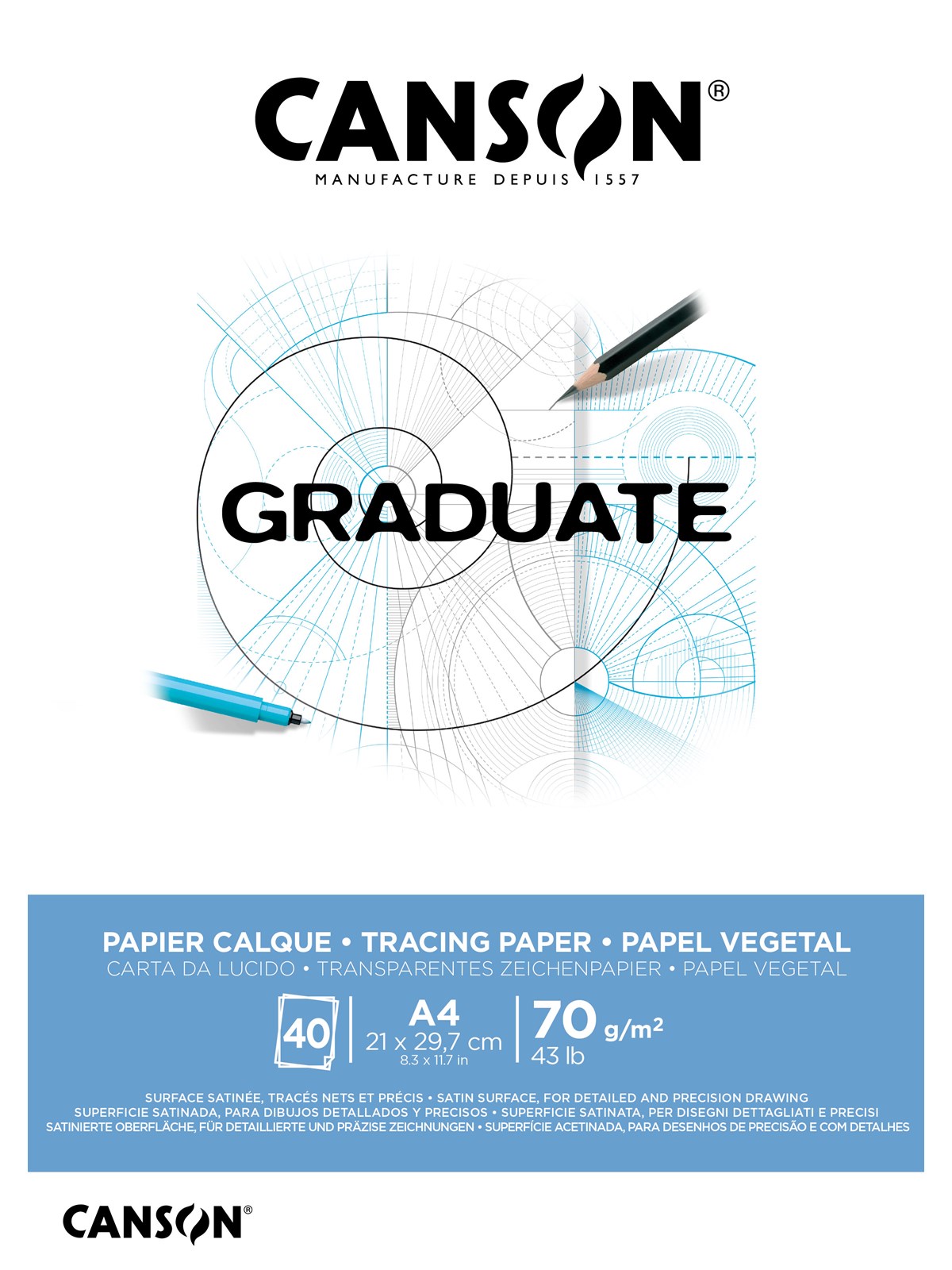 Canson Graduate Tracing Paper Pad Satin A4 70g 40 SH - Kunst Handwerk Ausstattung - 17-31250p020