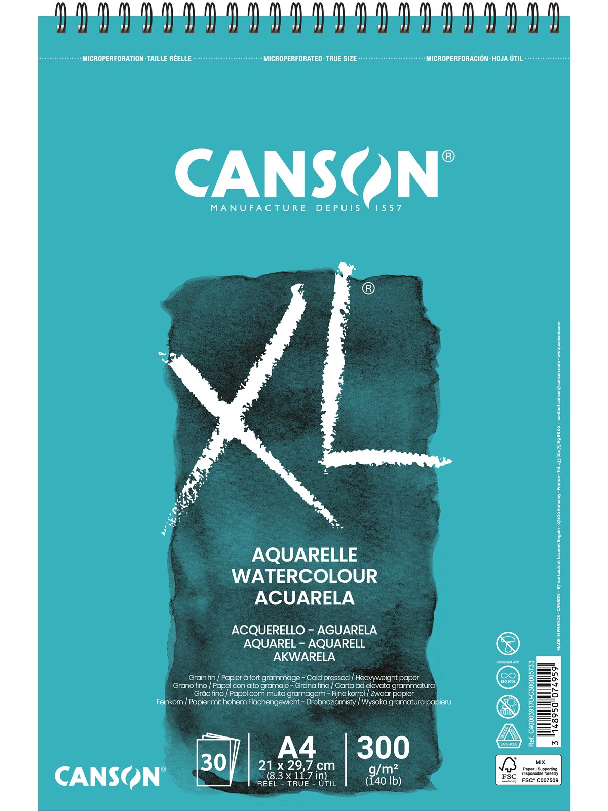Canson XL Aquarelle CP A4 300g Spiral 30 SH - Kunst Handwerk Ausstattung - 17-400039170