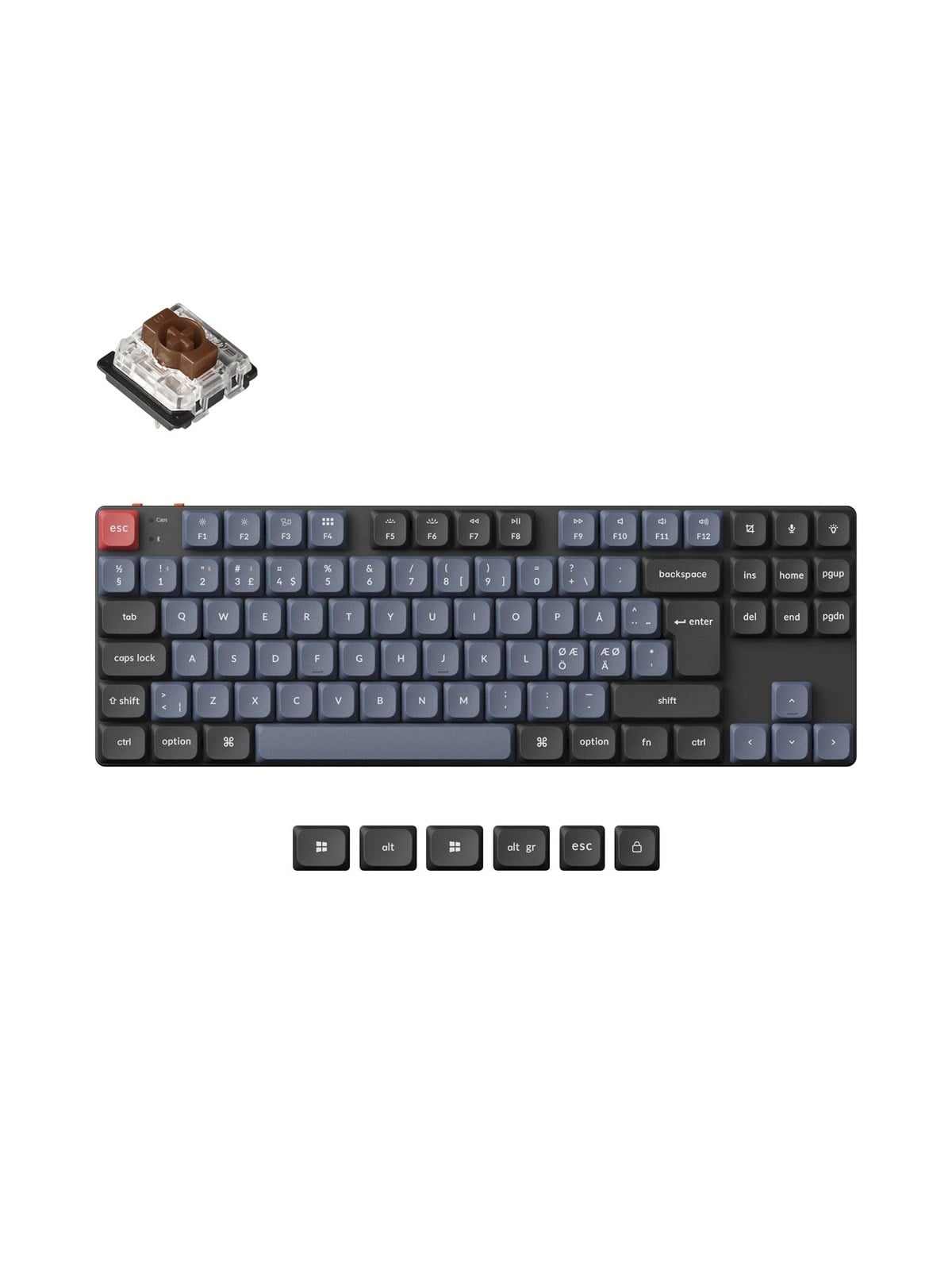 Keychron K1 Pro Qmk/via Wireless Rgb Hot Swap Low Profile Brown - Gaming Tastaturen - Ohne Numpad - Nordisch - Schwarz - K1p-h3p-bo