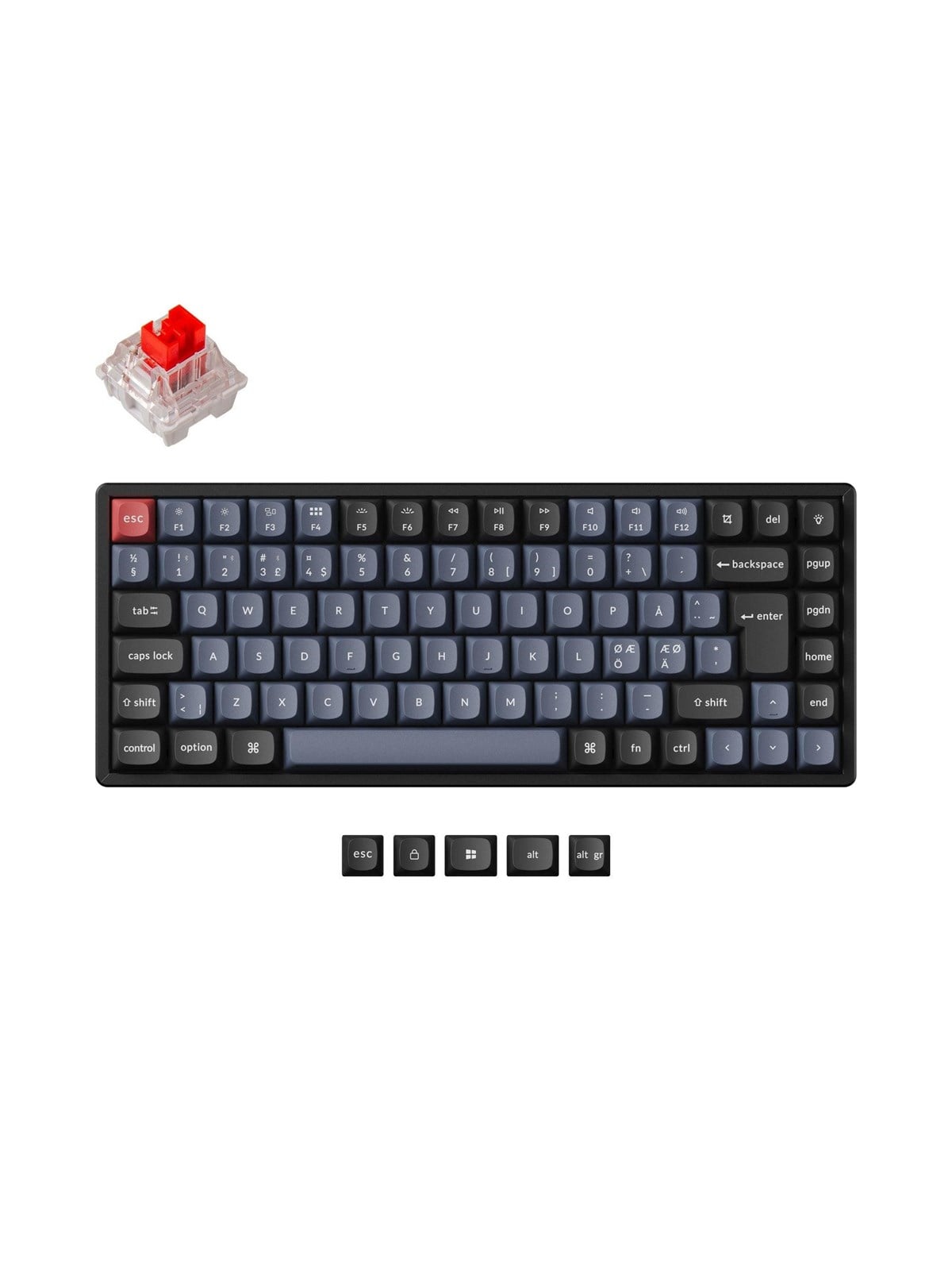 Keychron K2 Pro Qmk/via Wireless Rgb Hot Swap K Pro Red - Gaming Tastaturen - Ohne Numpad - Nordisch - Schwarz - K2p-j1p-bo